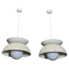 Vico Magistretti for Artemide Cetra Italian Pair White Metal Glass Chandelier