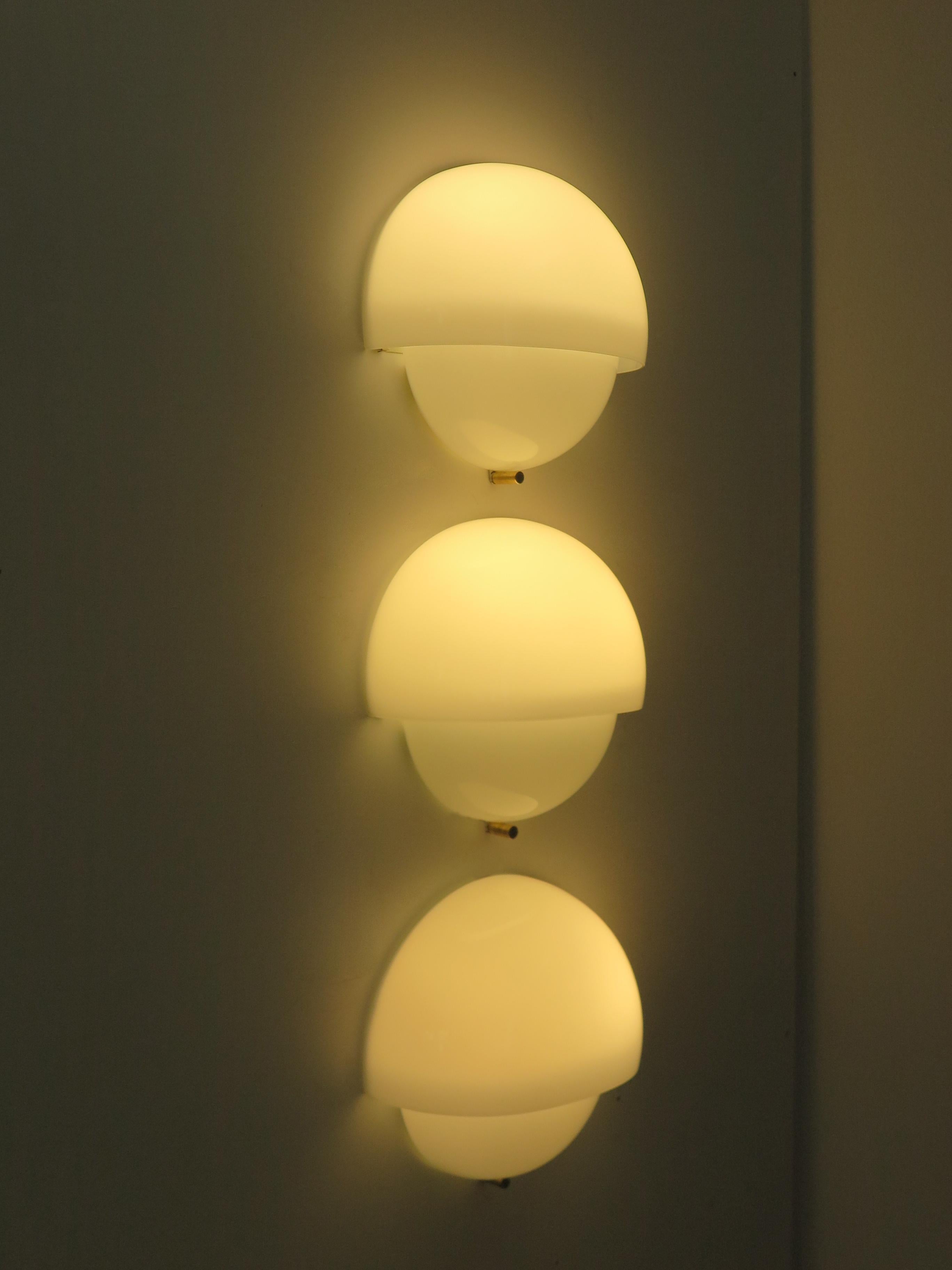 Mid-Century Modern Vico Magistretti for Artemide Italian Glass Brass Mania Sconces Wall lamps 1960s