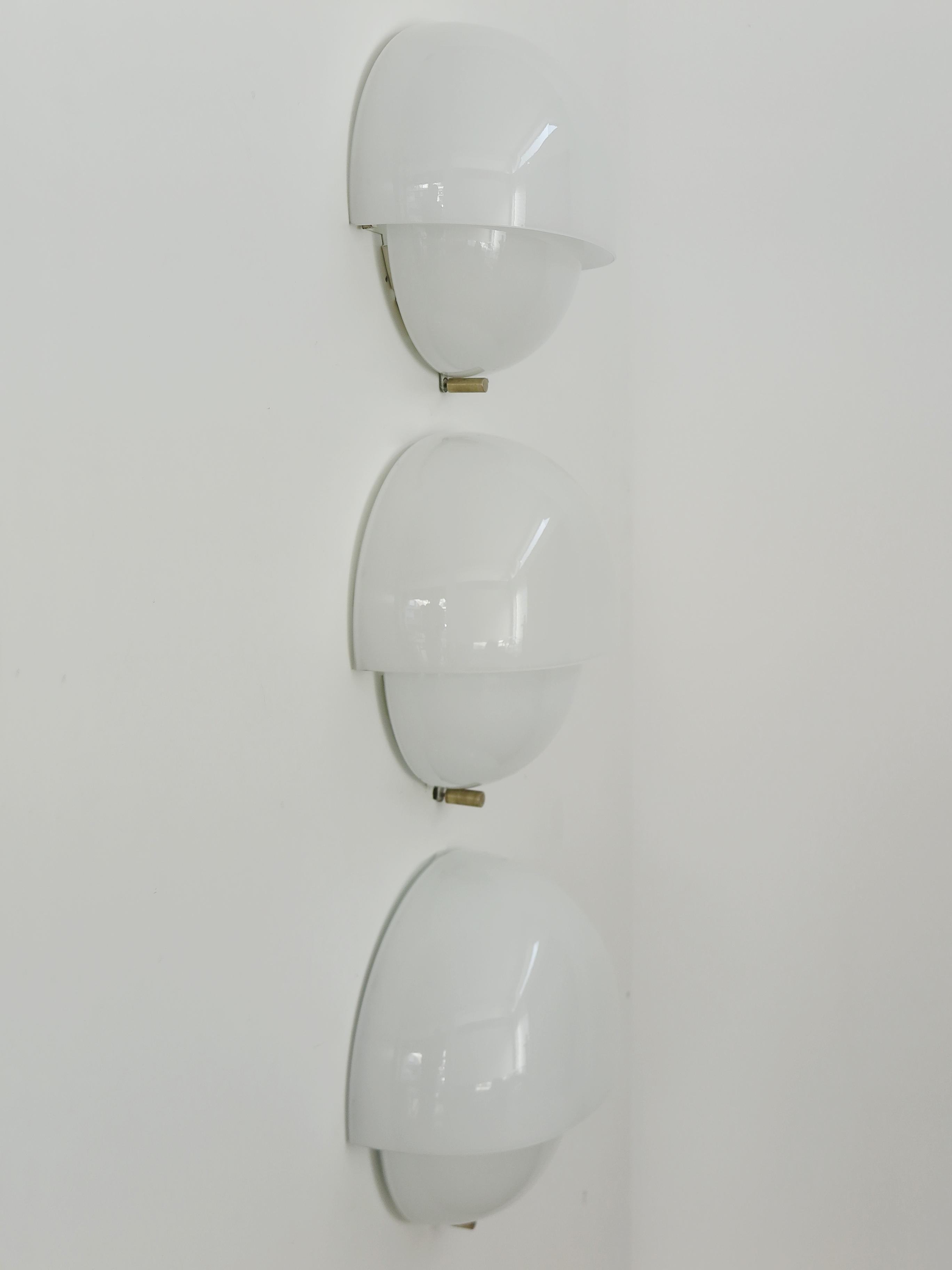 Vico Magistretti for Artemide Italian Glass Brass Mania Sconces Wall lamps 1960s 1