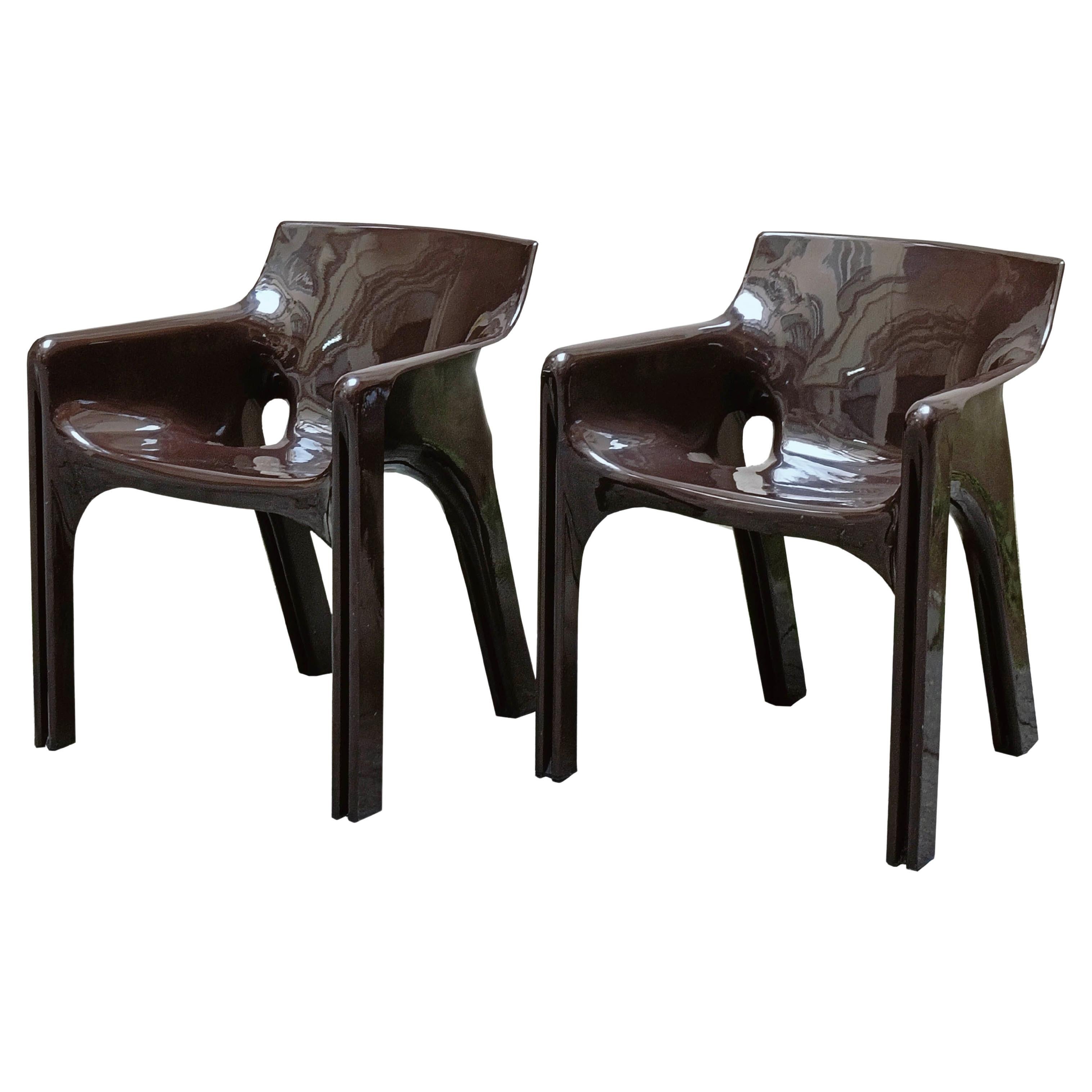 Vico Magistretti for Artemide Pair of Brown "Gaudi" Chairs, Italy 1970s