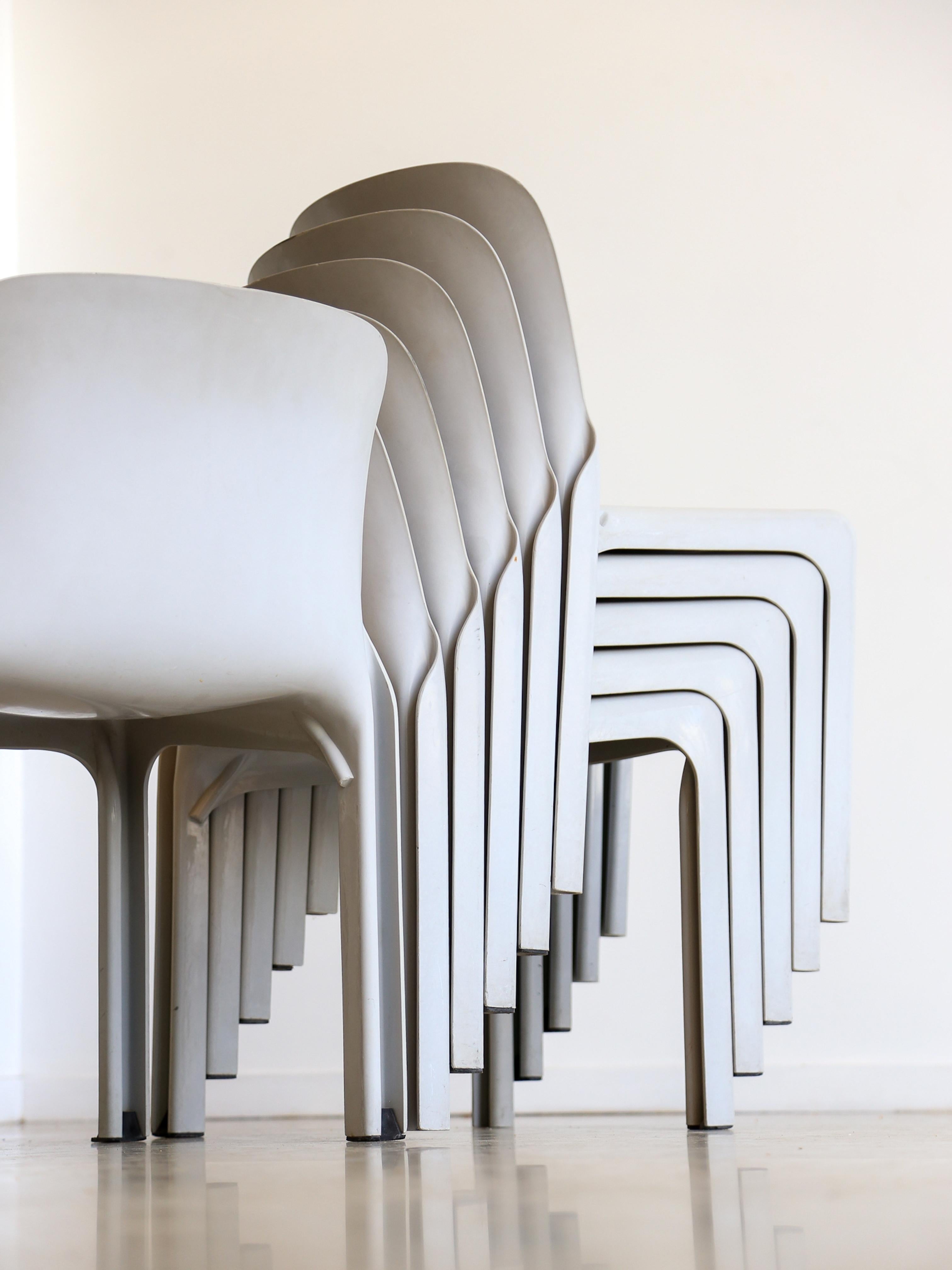 Milieu du XXe siècle Vico Magistretti pour Artemide Selene, ensemble de six chaises de salle à manger 1969