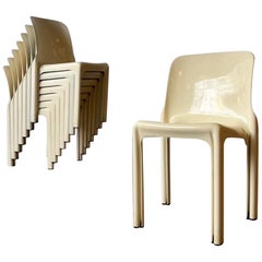 Vico Magistretti for Artemide, Set of Eight cream ‘Selene’ Chairs, 1969 Italy