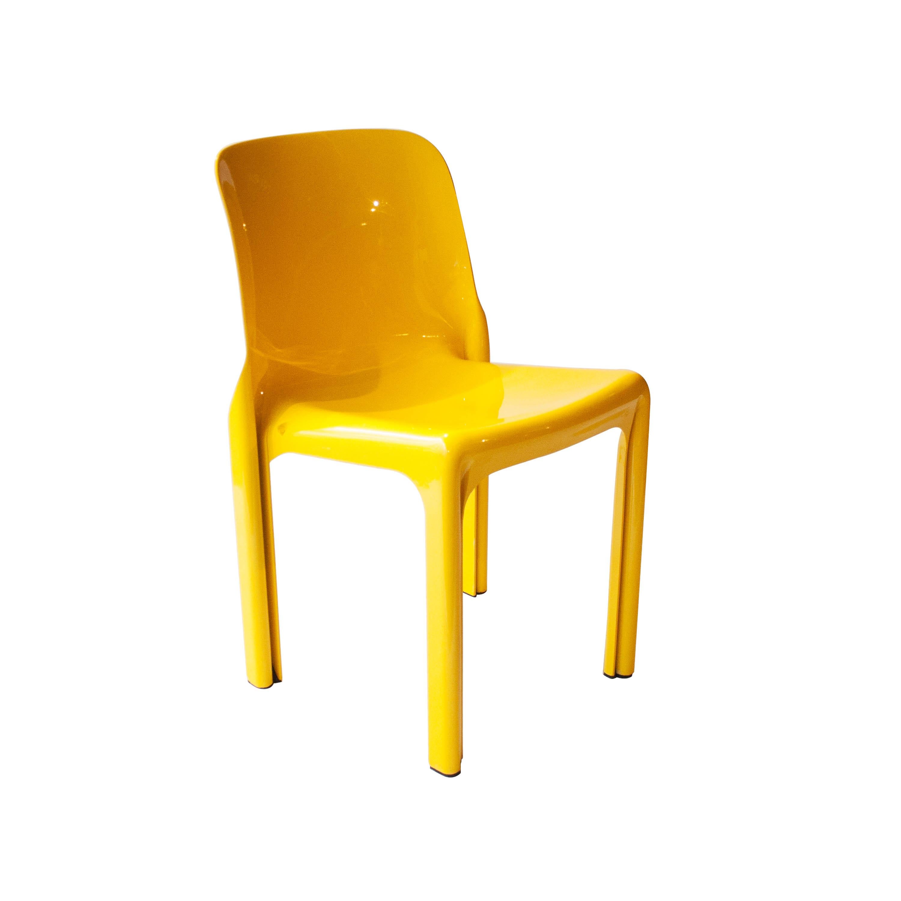 Italian Vico Magistretti for Artemide Set of Four Yellow Selene Chairs, Italia, 1968