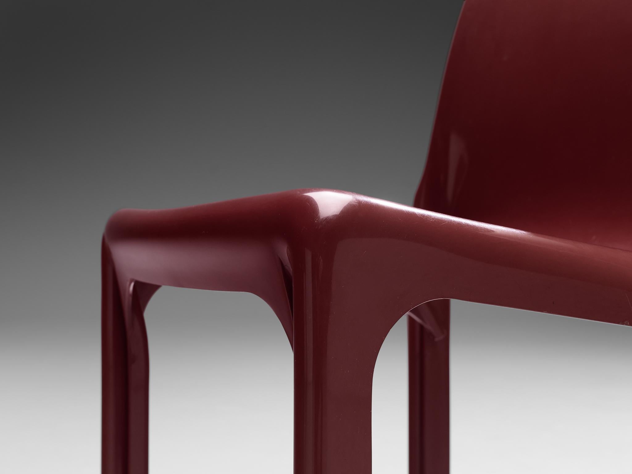 Plastic Vico Magistretti for Artemide Set of Six Dining Chairs 'Selene' in Red Fiberglas