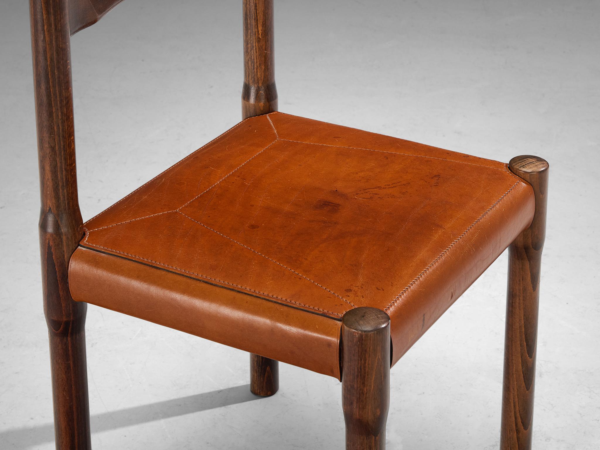 Italian Vico Magistretti for Cassina Carimate Dining Chair in Leather & Dark Wood For Sale