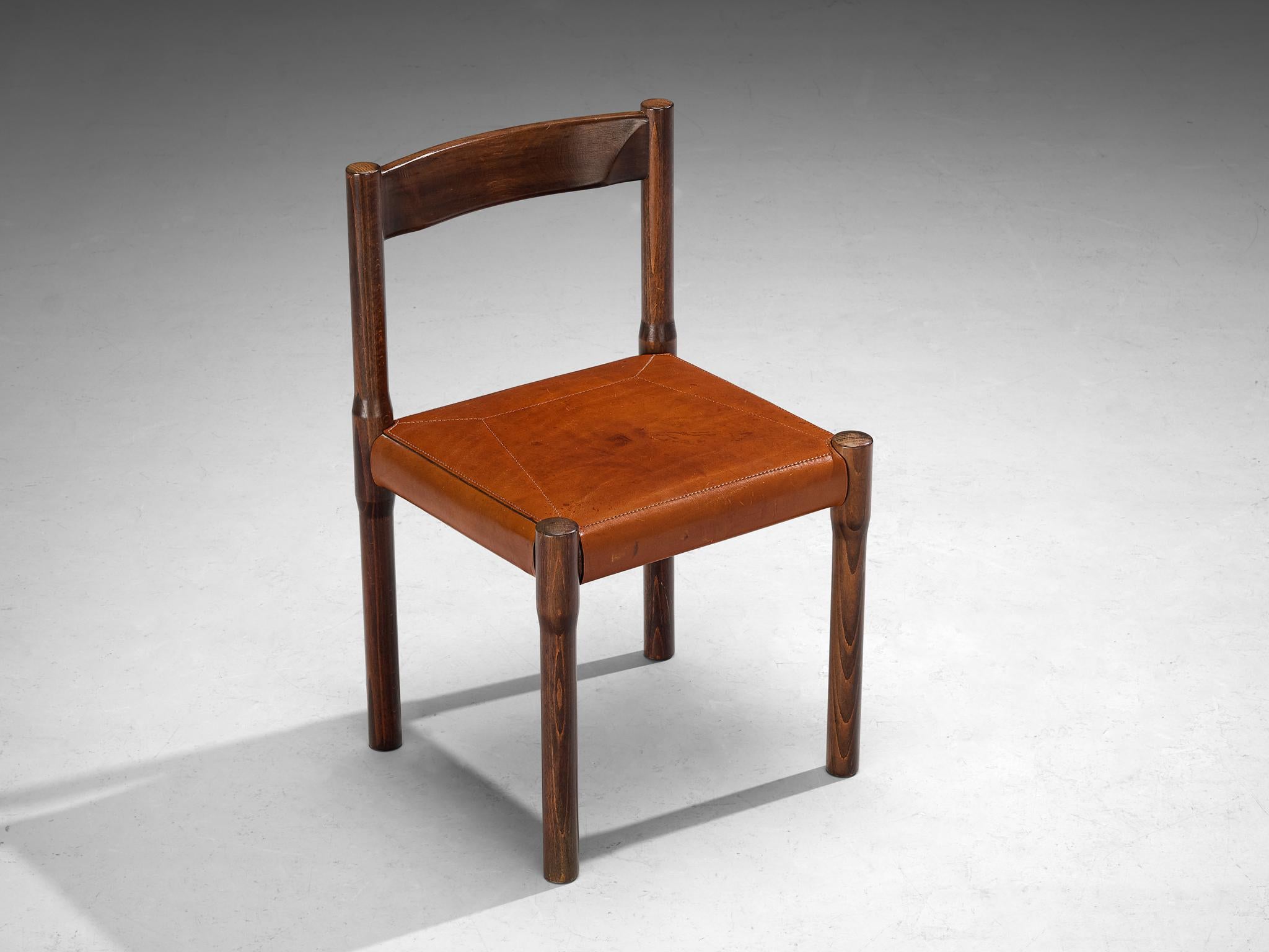 Mid-20th Century Vico Magistretti for Cassina Carimate Dining Chair in Leather & Dark Wood For Sale