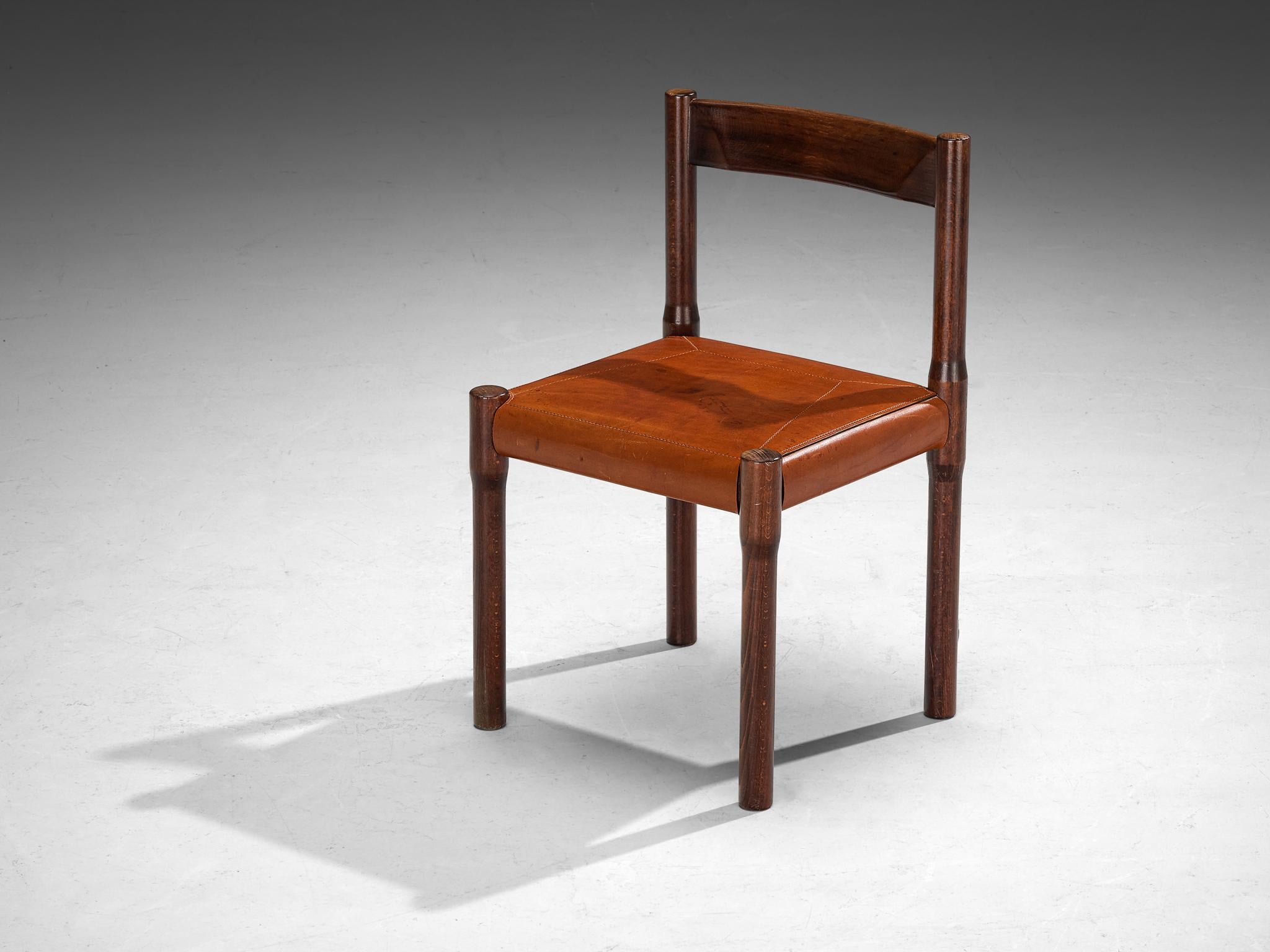 Italian Vico Magistretti for Cassina Carimate Dining Chairs in Leather & Dark Wood For Sale