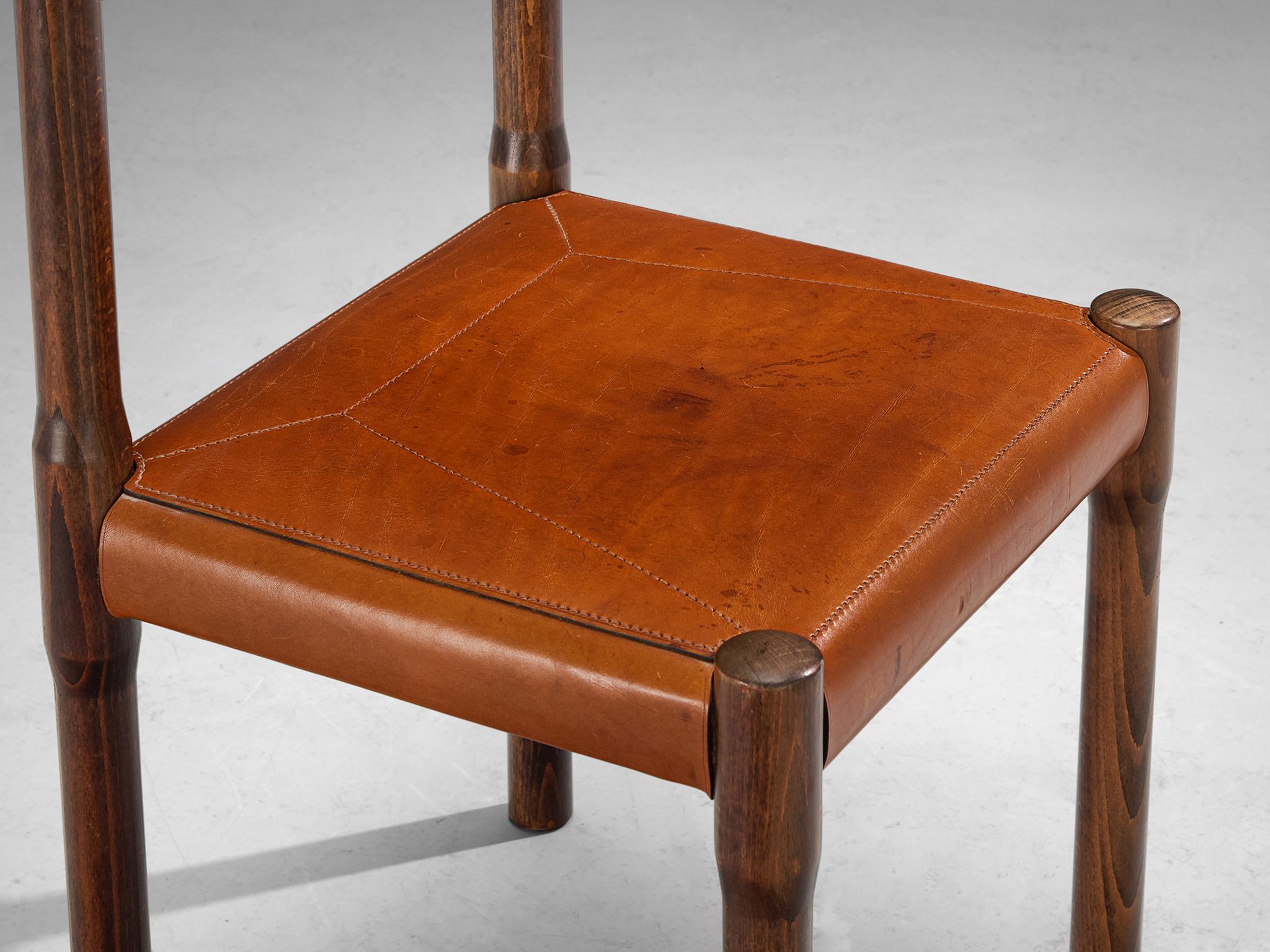 Vico Magistretti for Cassina Carimate Dining Chairs in Leather & Dark Wood In Good Condition For Sale In Waalwijk, NL