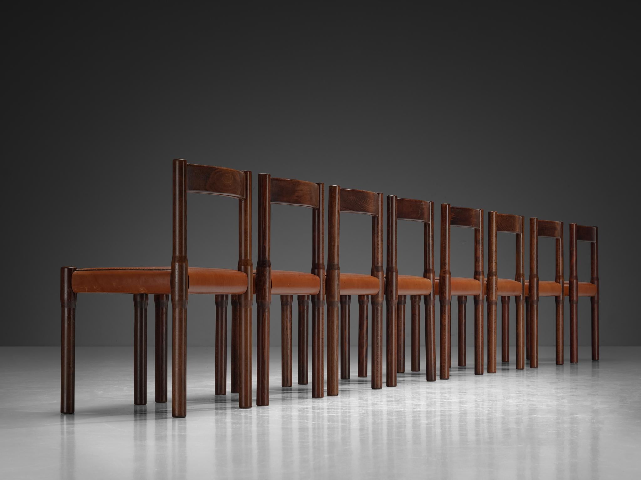 Mid-20th Century Vico Magistretti for Cassina Carimate Dining Chairs in Leather & Dark Wood For Sale