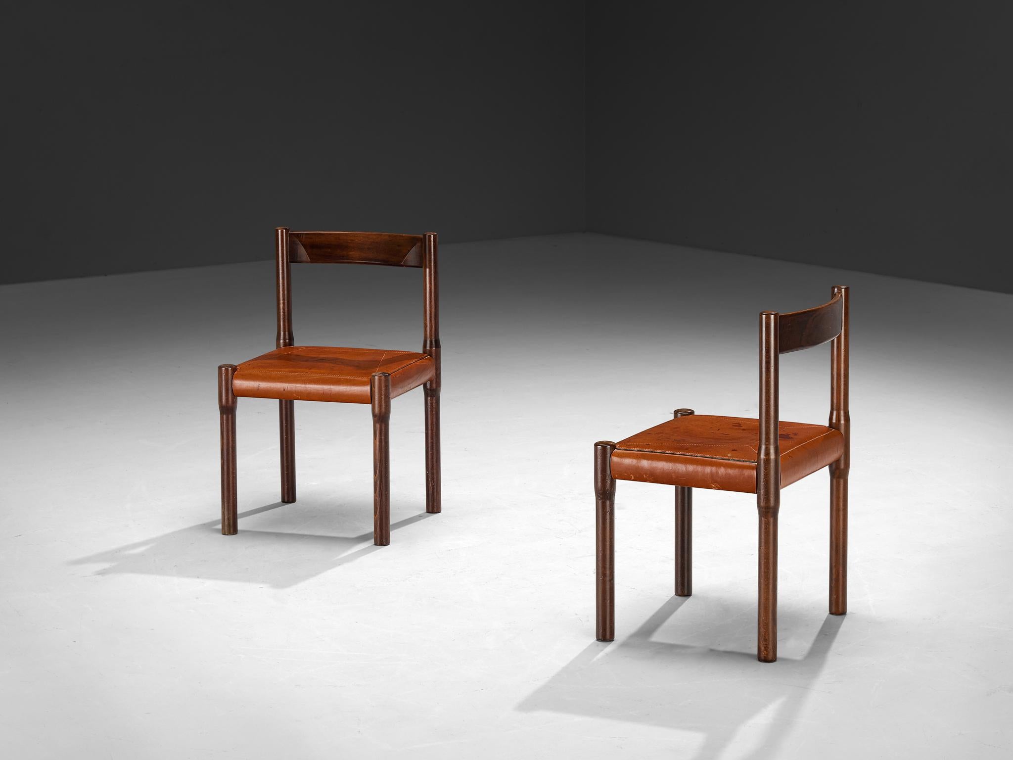 Vico Magistretti for Cassina Carimate Dining Chairs in Leather & Dark Wood For Sale 1