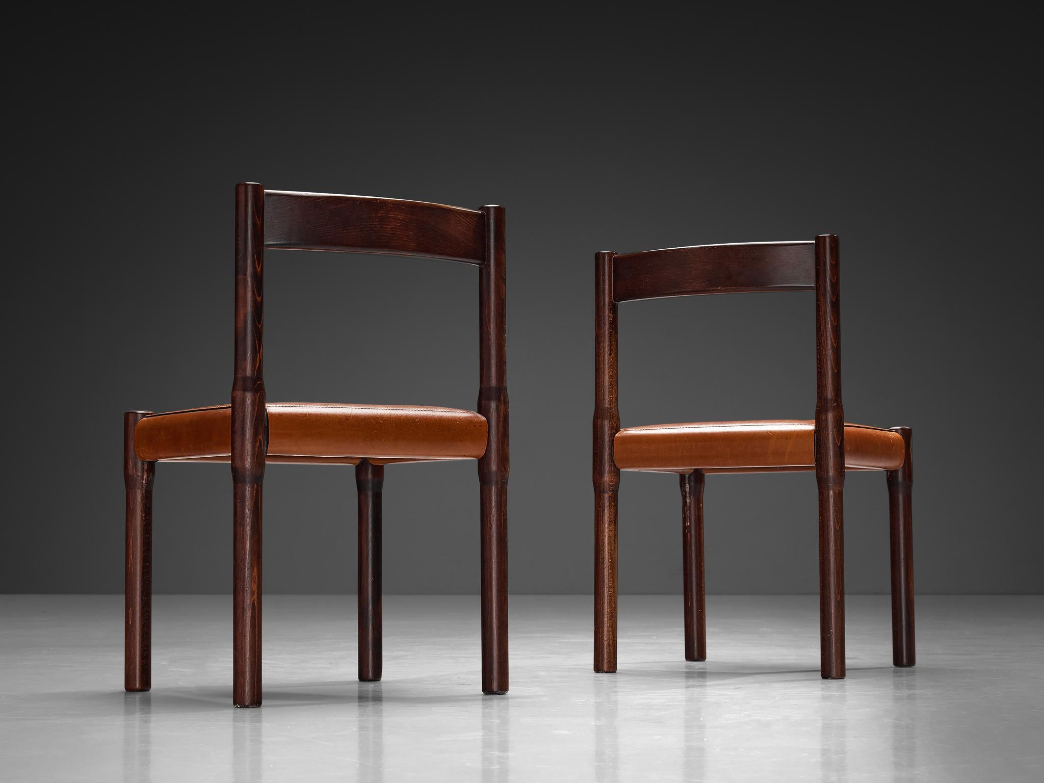 Vico Magistretti for Cassina Carimate Dining Chairs in Leather & Dark Wood For Sale 2