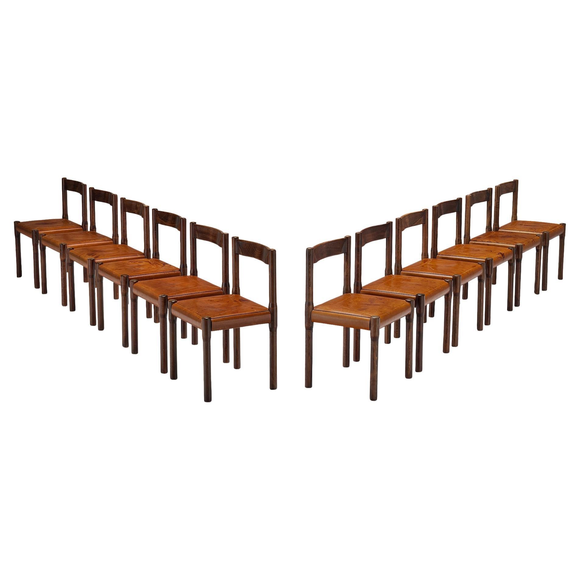 Vico Magistretti for Cassina Carimate Dining Chairs in Leather & Dark Wood