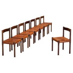 Vico Magistretti for Cassina Carimate Dining Chairs in Leather & Dark Wood