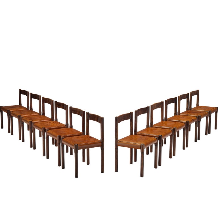 Vico Magistretti for Cassina Carimate Dining Chairs in Leather & Dark Wood