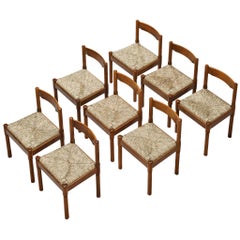Vico Magistretti for Cassina Carimate Dining Chairs in Rush & Dark Wood