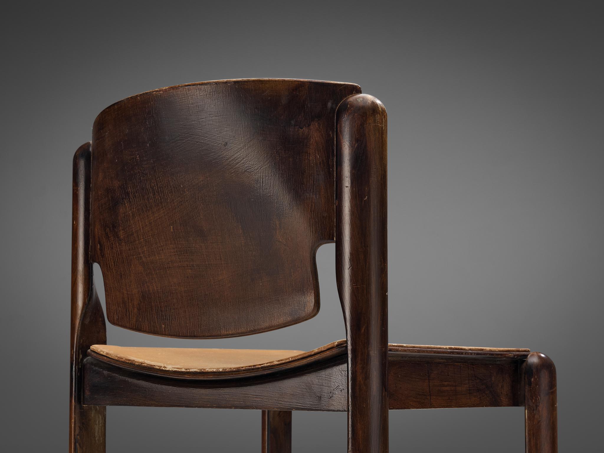 Vico Magistretti for Cassina Chairs with Cognac Leather 4