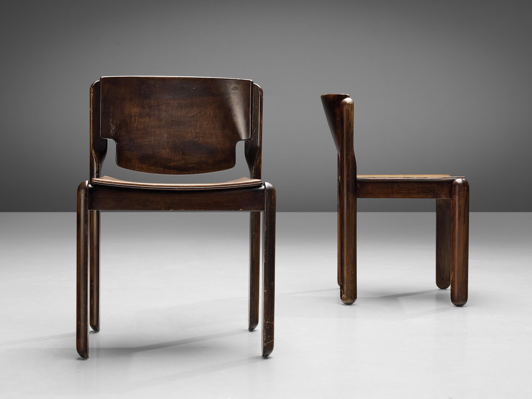 Mid-20th Century Vico Magistretti for Cassina Chairs with Cognac Leather