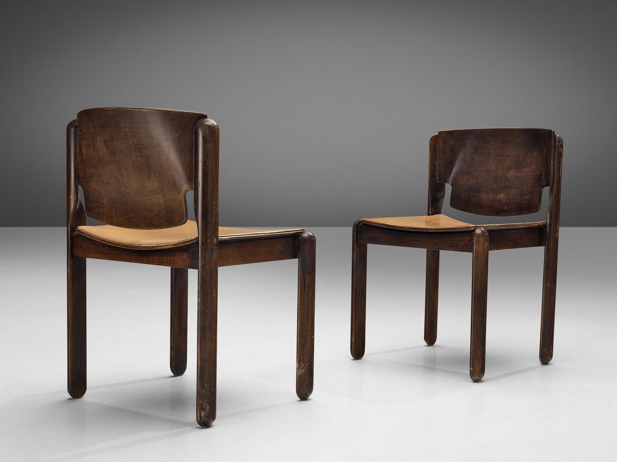 Vico Magistretti for Cassina Chairs with Cognac Leather 2