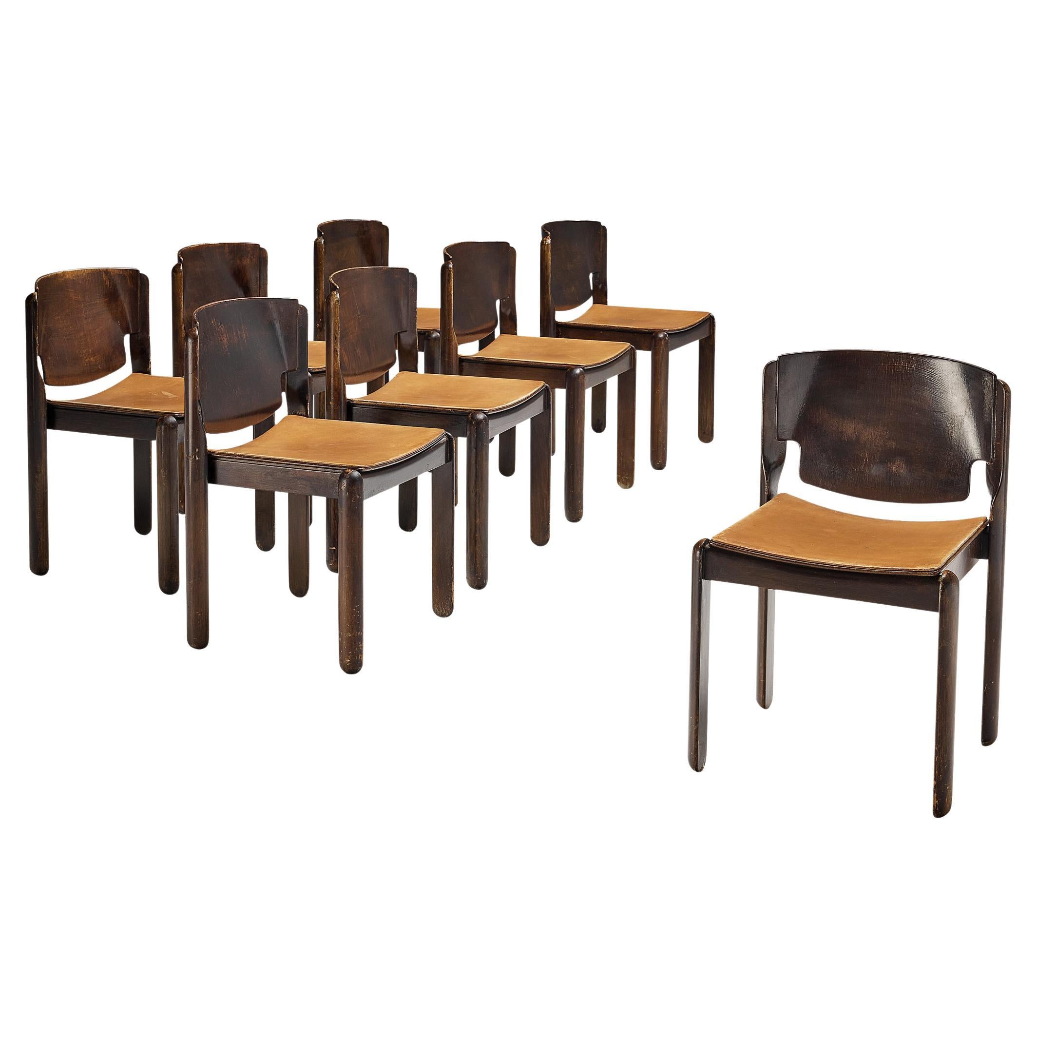 Vico Magistretti for Cassina Chairs with Cognac Leather