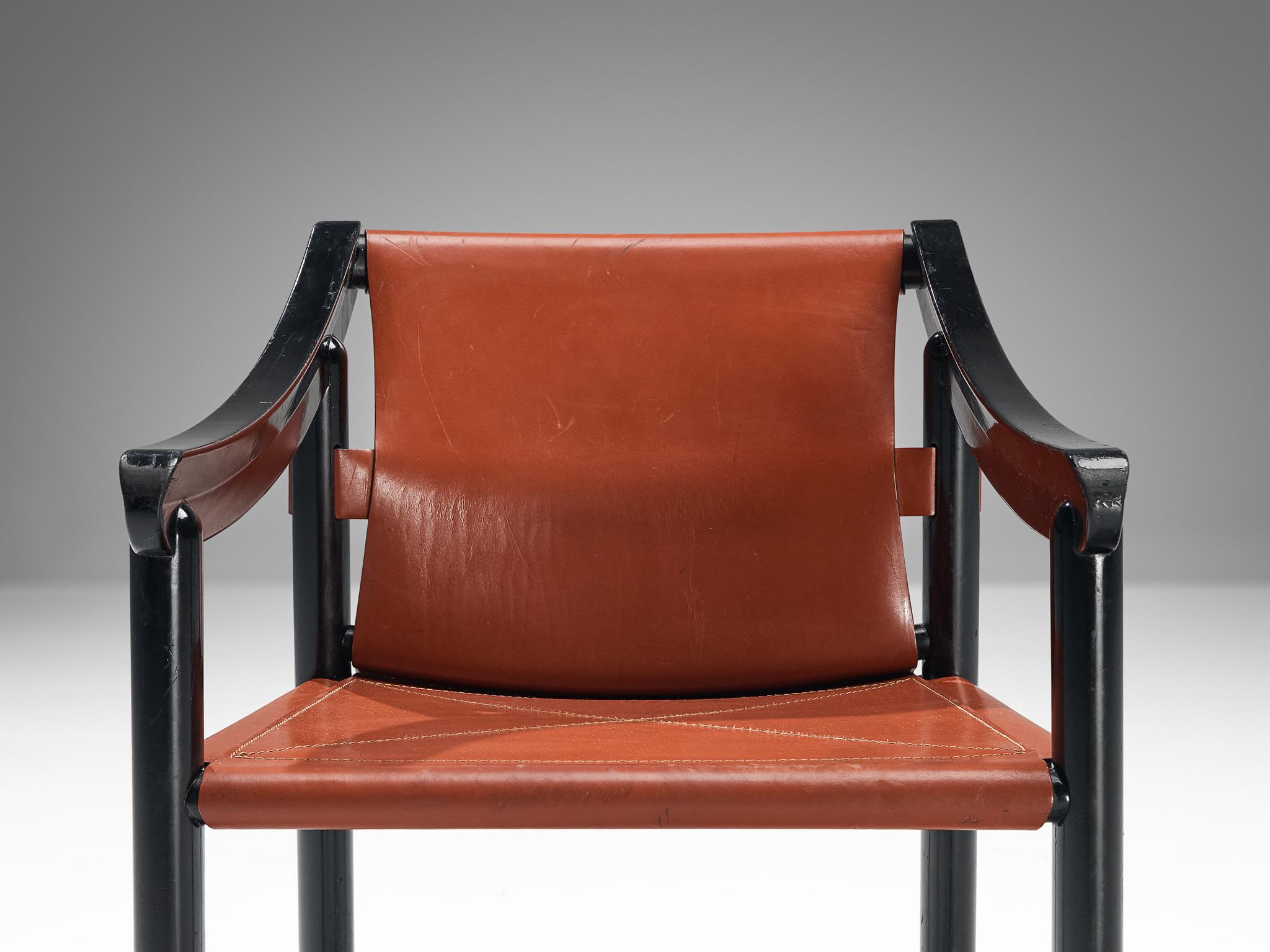 Vico Magistretti for Cassina Early Set of Eight Armchairs in Cognac Leather 1