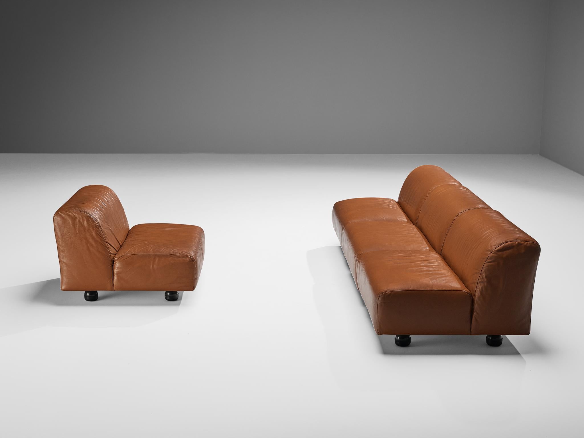 Vico Magistretti for Cassina 'Fiandra' Modular Sofa in Brown Leather For Sale 4