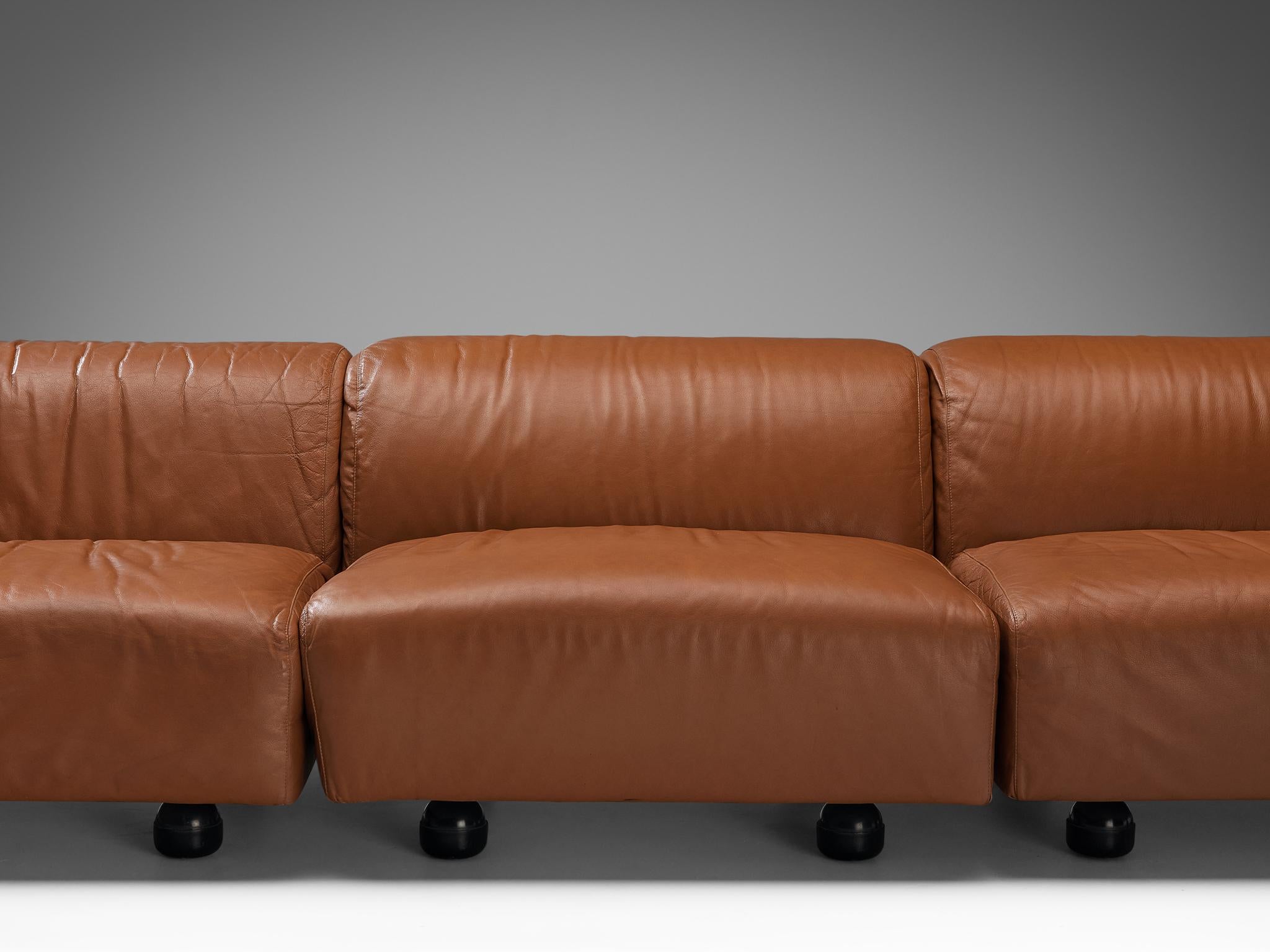 Italian Vico Magistretti for Cassina 'Fiandra' Modular Sofa in Brown Leather For Sale