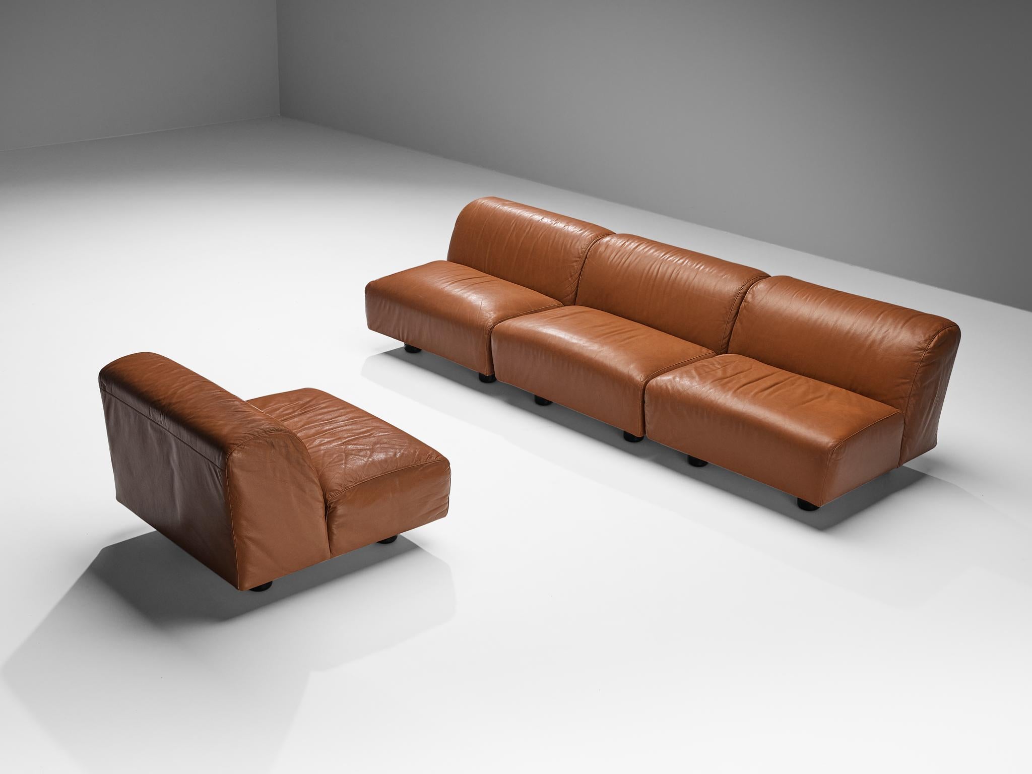 Vico Magistretti for Cassina 'Fiandra' Modular Sofa in Brown Leather For Sale 2