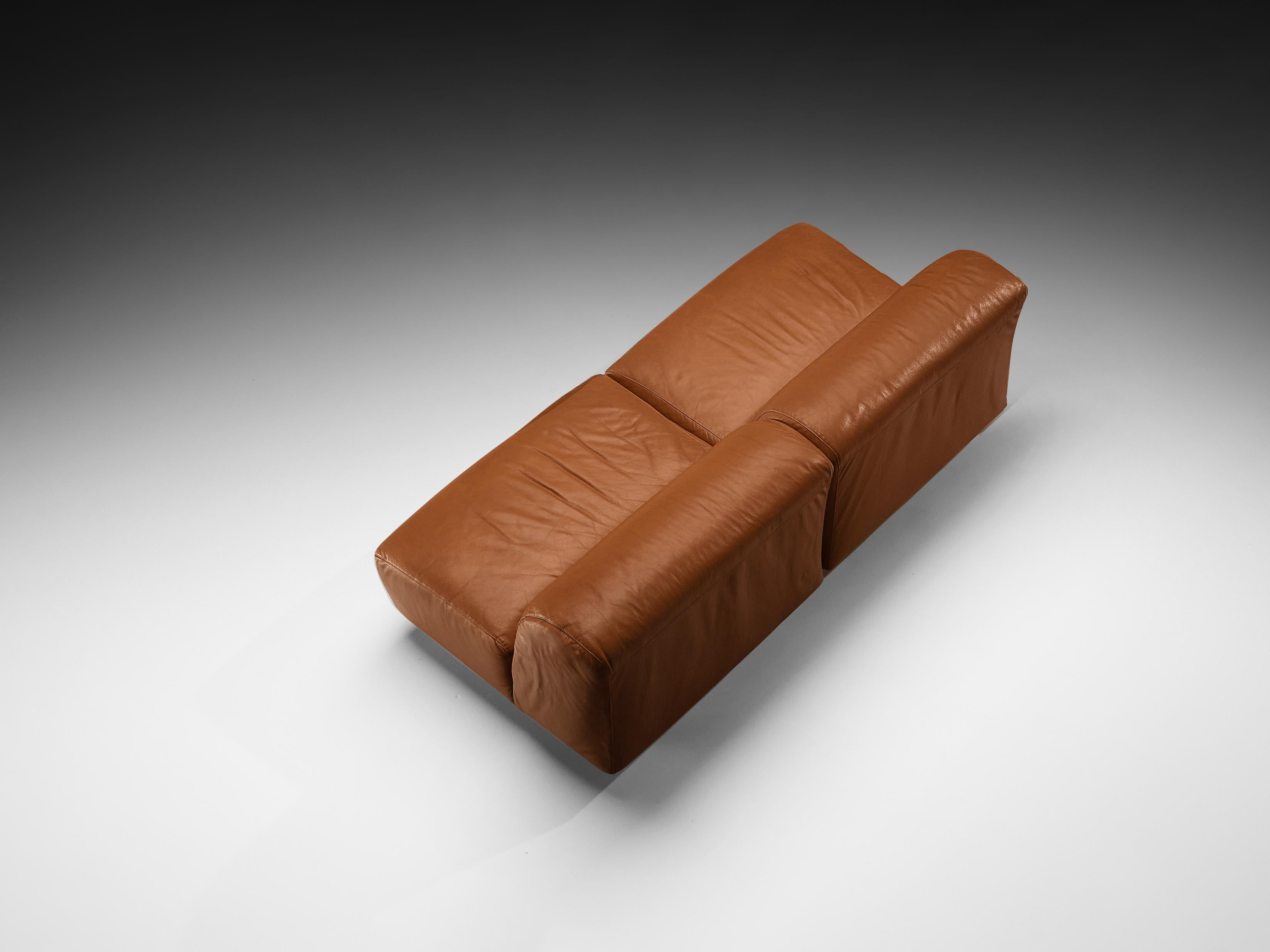 Late 20th Century Vico Magistretti for Cassina 'Fiandra' Modular Sofa in Brown Leather For Sale