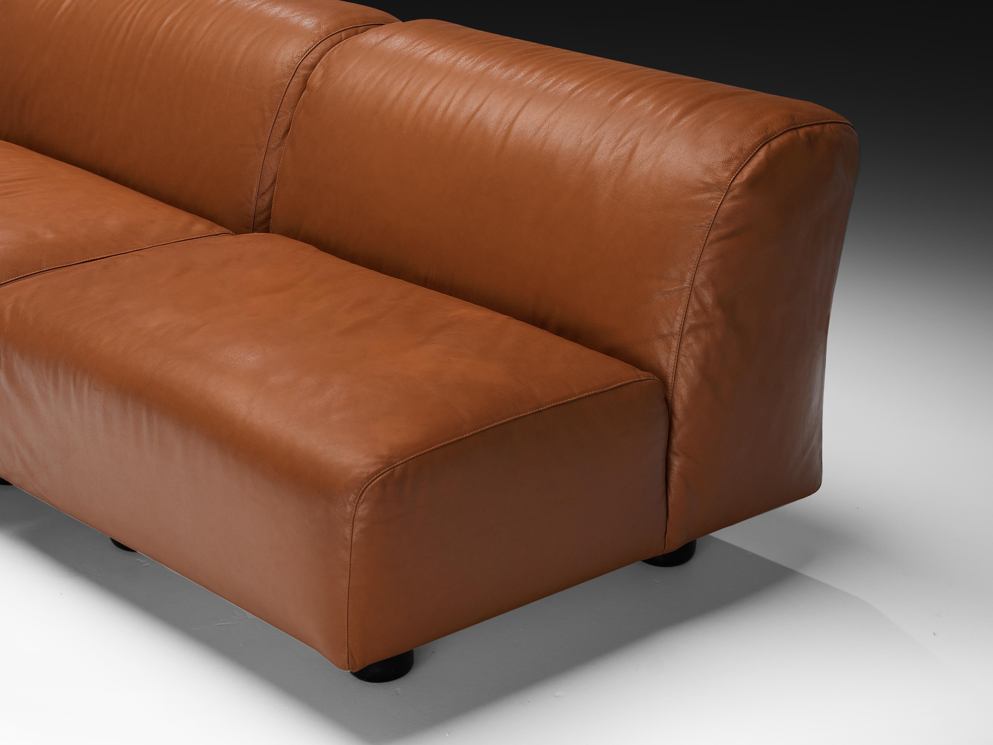 Vico Magistretti for Cassina 'Fiandra' Modular Sofa in Brown Leather For Sale 1
