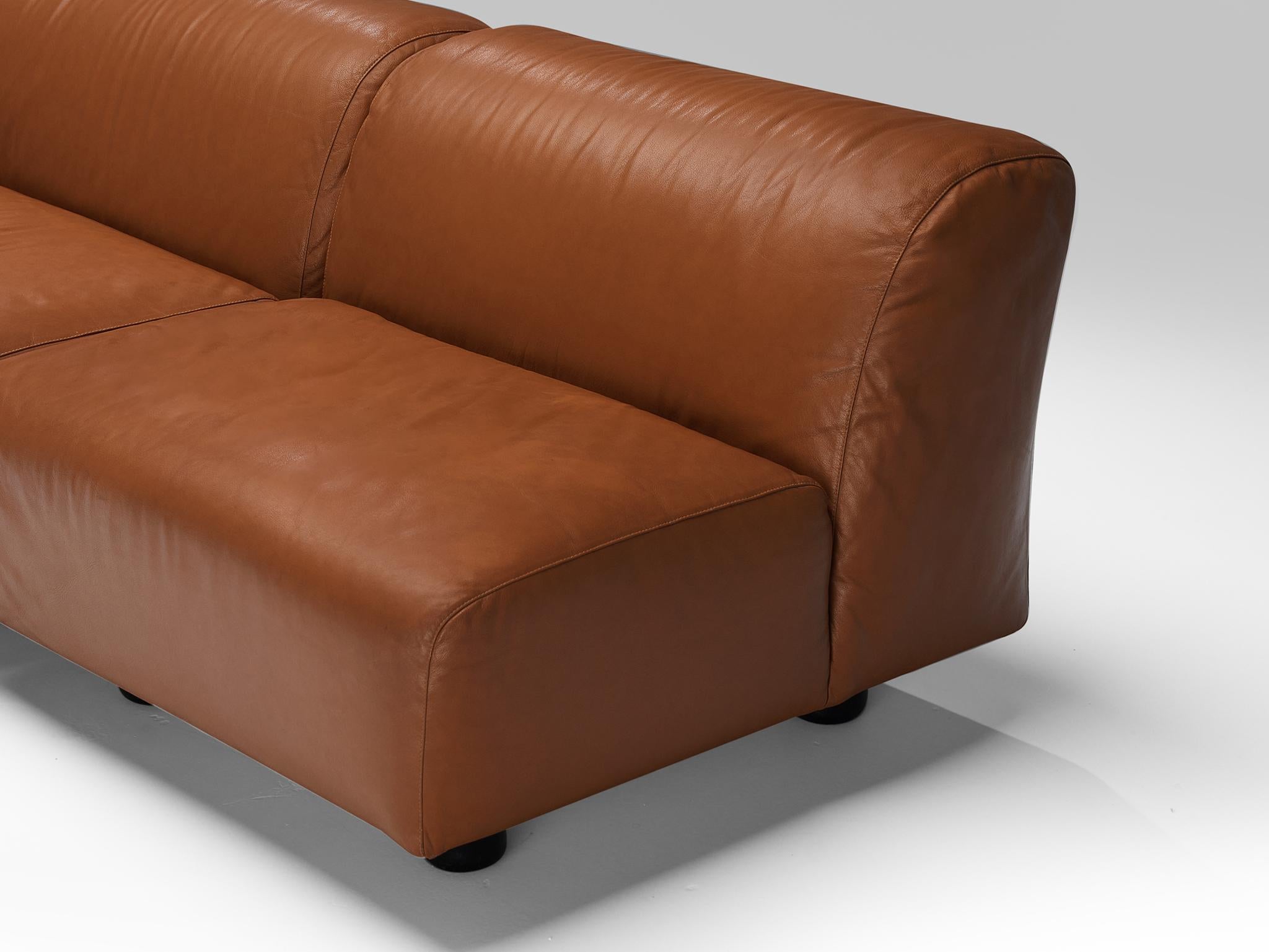 Vico Magistretti for Cassina 'Fiandra' Modular Sofa in Brown Leather  In Good Condition For Sale In Waalwijk, NL