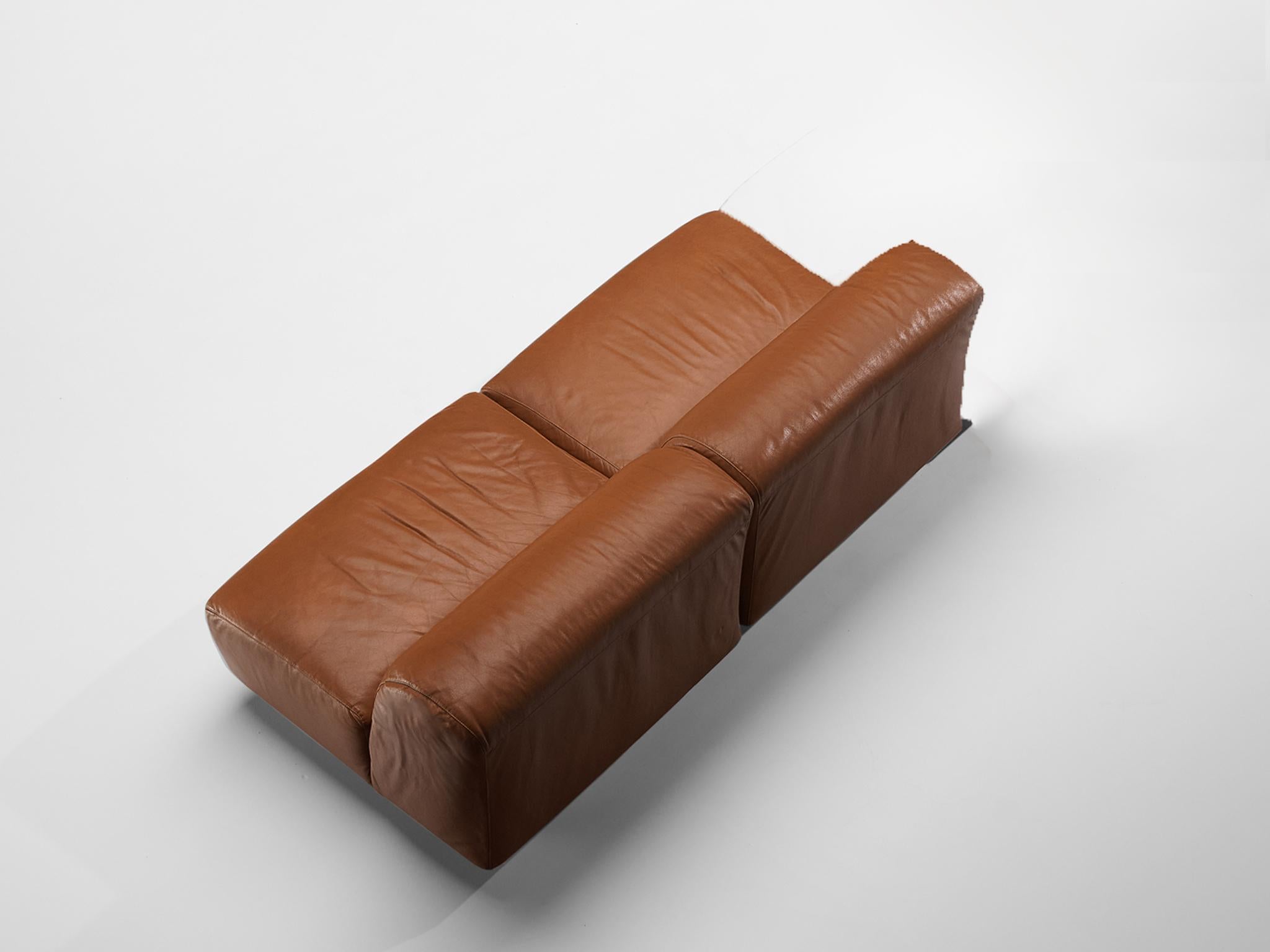 Late 20th Century Vico Magistretti for Cassina 'Fiandra' Modular Sofa in Brown Leather  For Sale