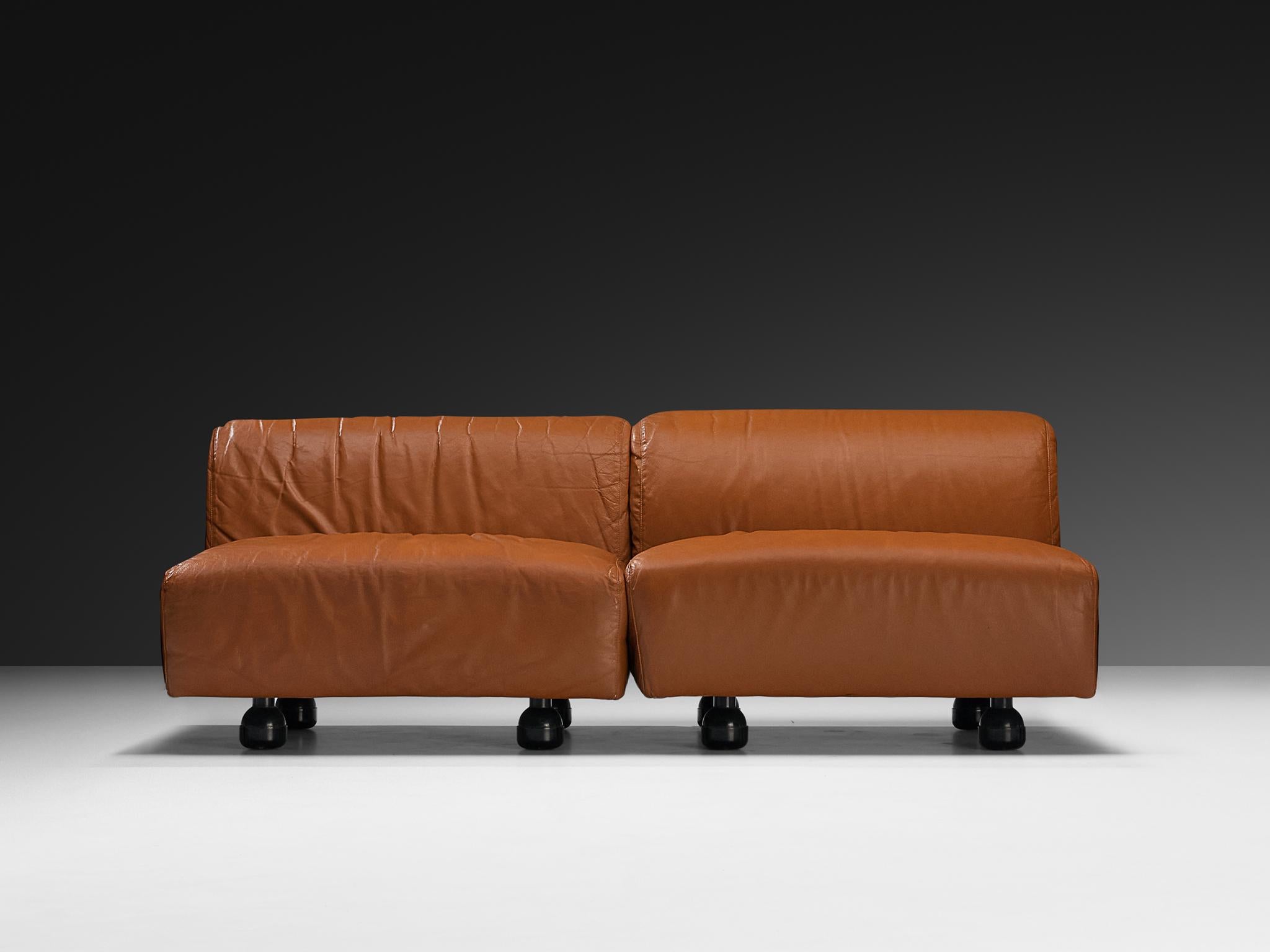 Mid-Century Modern Vico Magistretti for Cassina 'Fiandra' Modular Sofa in Brown Leather For Sale