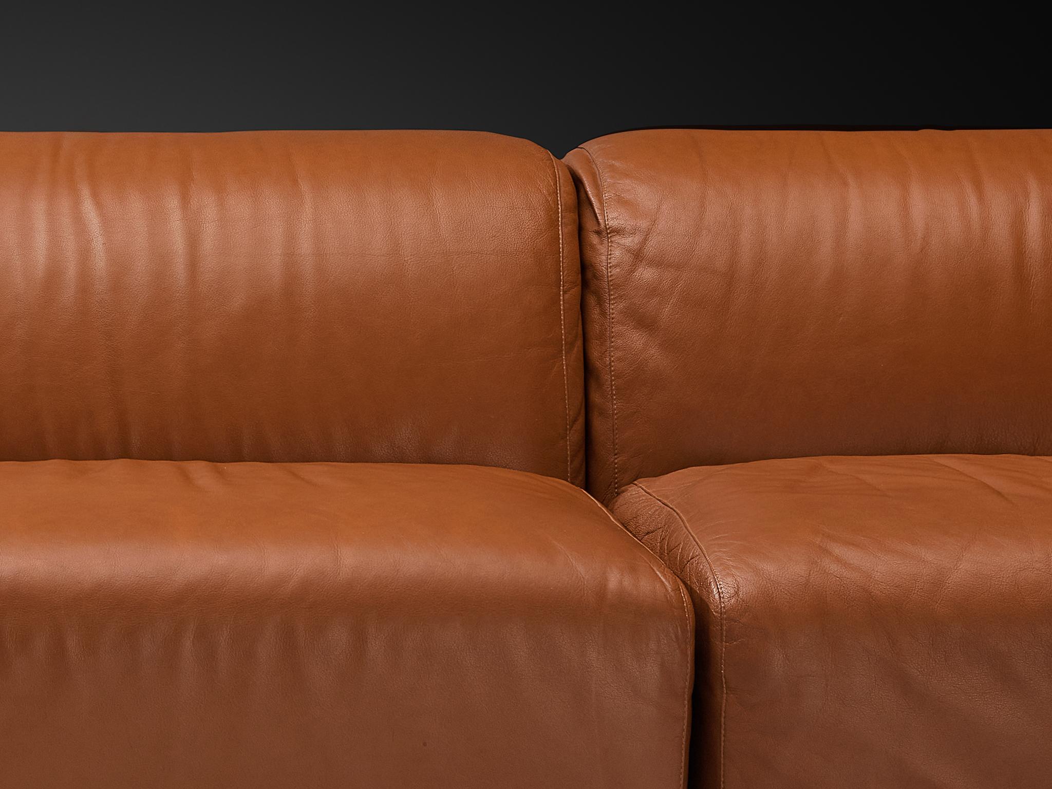 Italian Vico Magistretti for Cassina 'Fiandra' Modular Sofa in Brown Leather For Sale