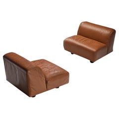 Vintage Vico Magistretti for Cassina 'Fiandra' Modular Sofa in Brown Leather 
