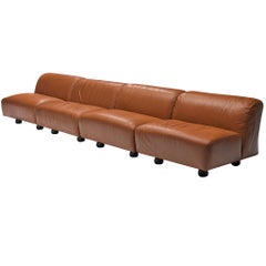 Vico Magistretti für Cassina 'Fiandra' Modulares Sofa aus braunem Leder