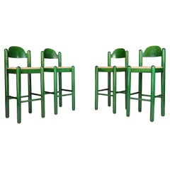 Vico Magistretti per Cassina sgabelli da bar verdi con sedute in seagrass, Italia anni '60