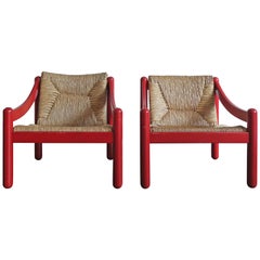 Vico Magistretti for Cassina Italian Armchairs Model Carimate, circa 1960s