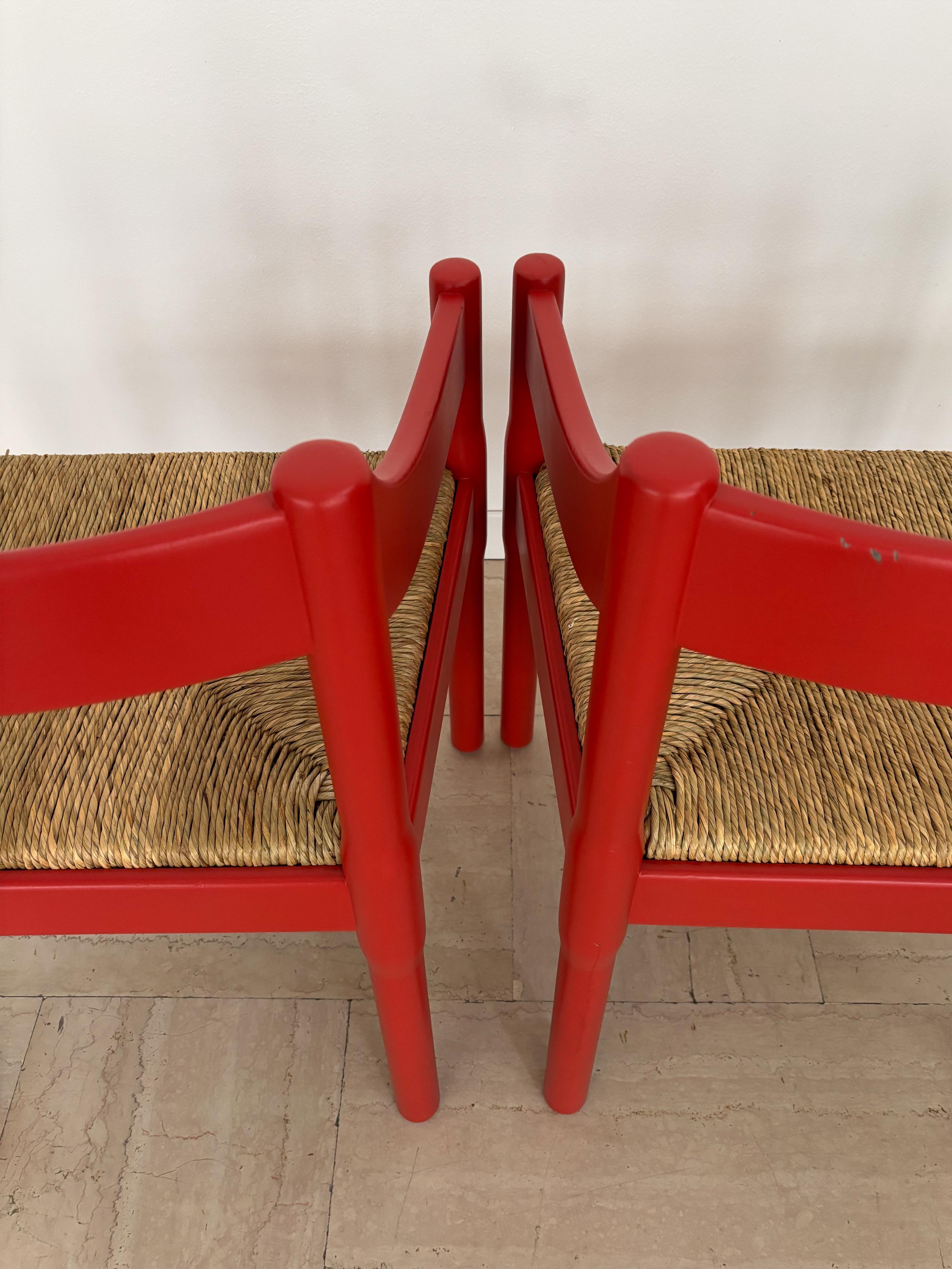 Vico Magistretti For Cassina Italian Red Dining Chairs Carimate Ser, 1960s For Sale 7