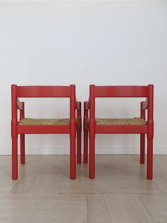 Vico Magistretti pour Cassina, chaises de salle à manger italiennes rouges Carimate Ser, années 1960
