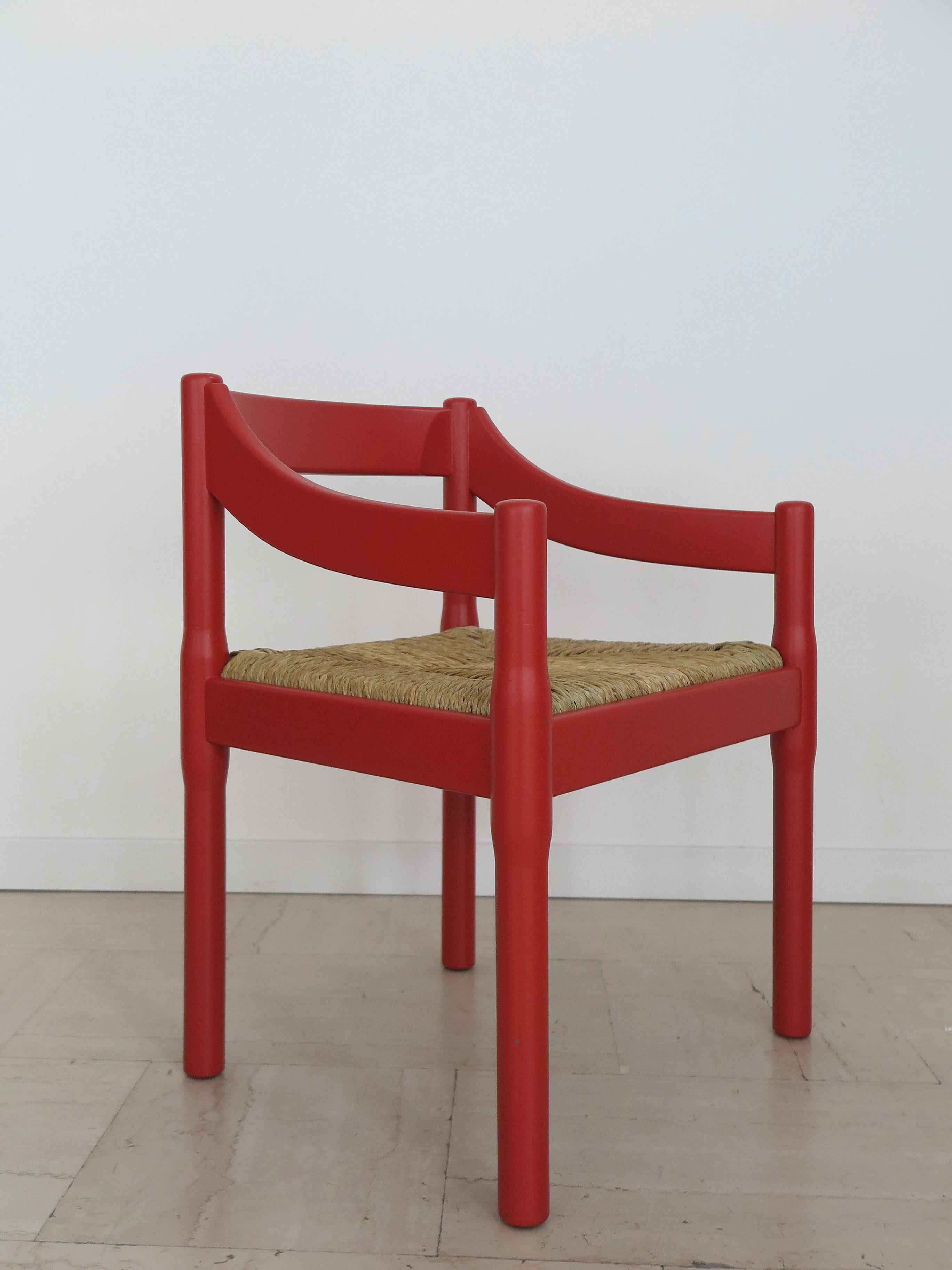 Vico Magistretti For Cassina Italian Red Dining Chairs Carimate Ser, 1960s In Good Condition For Sale In Reggio Emilia, IT