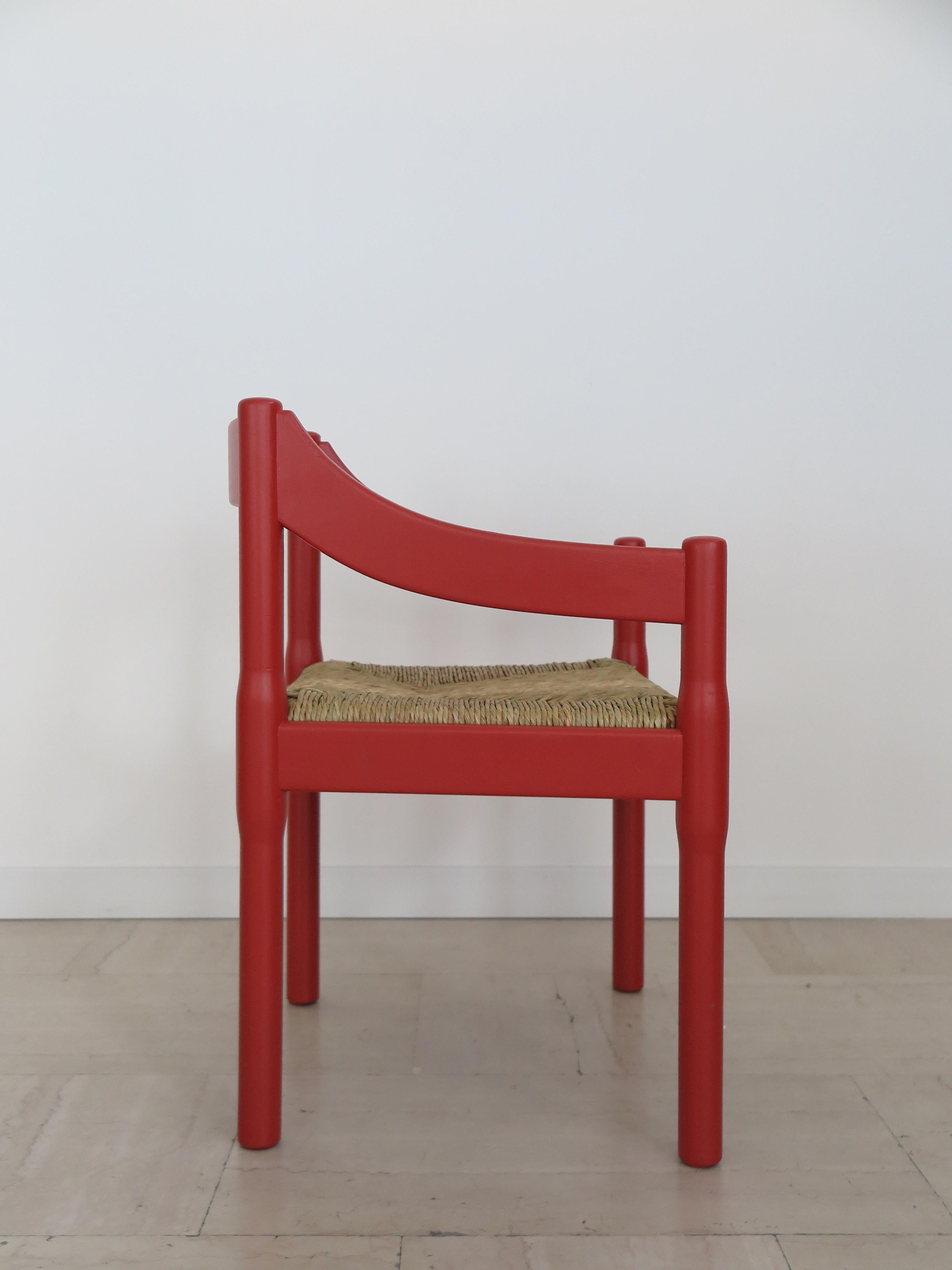 Mid-20th Century Vico Magistretti For Cassina Italian Red Dining Chairs Carimate Ser, 1960s For Sale