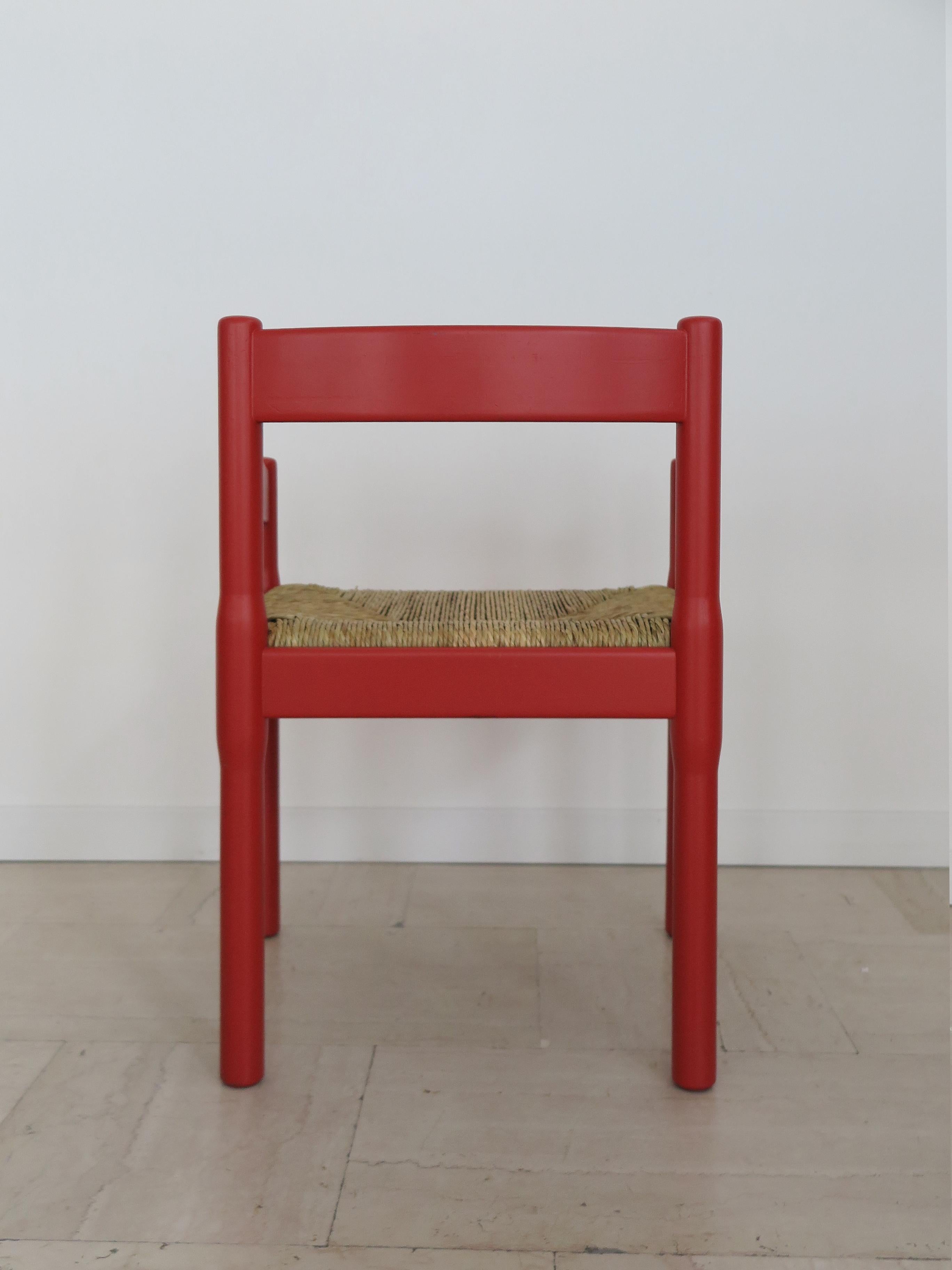 Straw Vico Magistretti For Cassina Italian Red Dining Chairs Carimate Ser, 1960s For Sale
