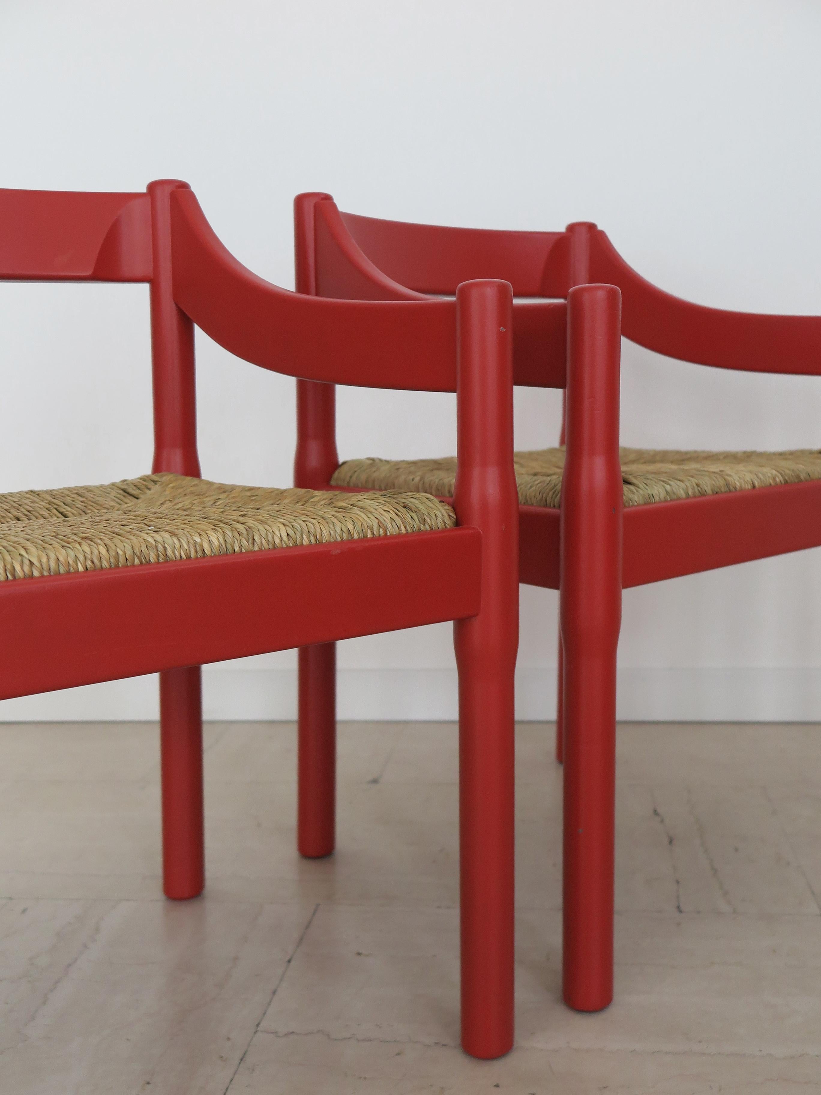 Vico Magistretti For Cassina Italian Red Dining Chairs Carimate Ser, 1960s For Sale 1