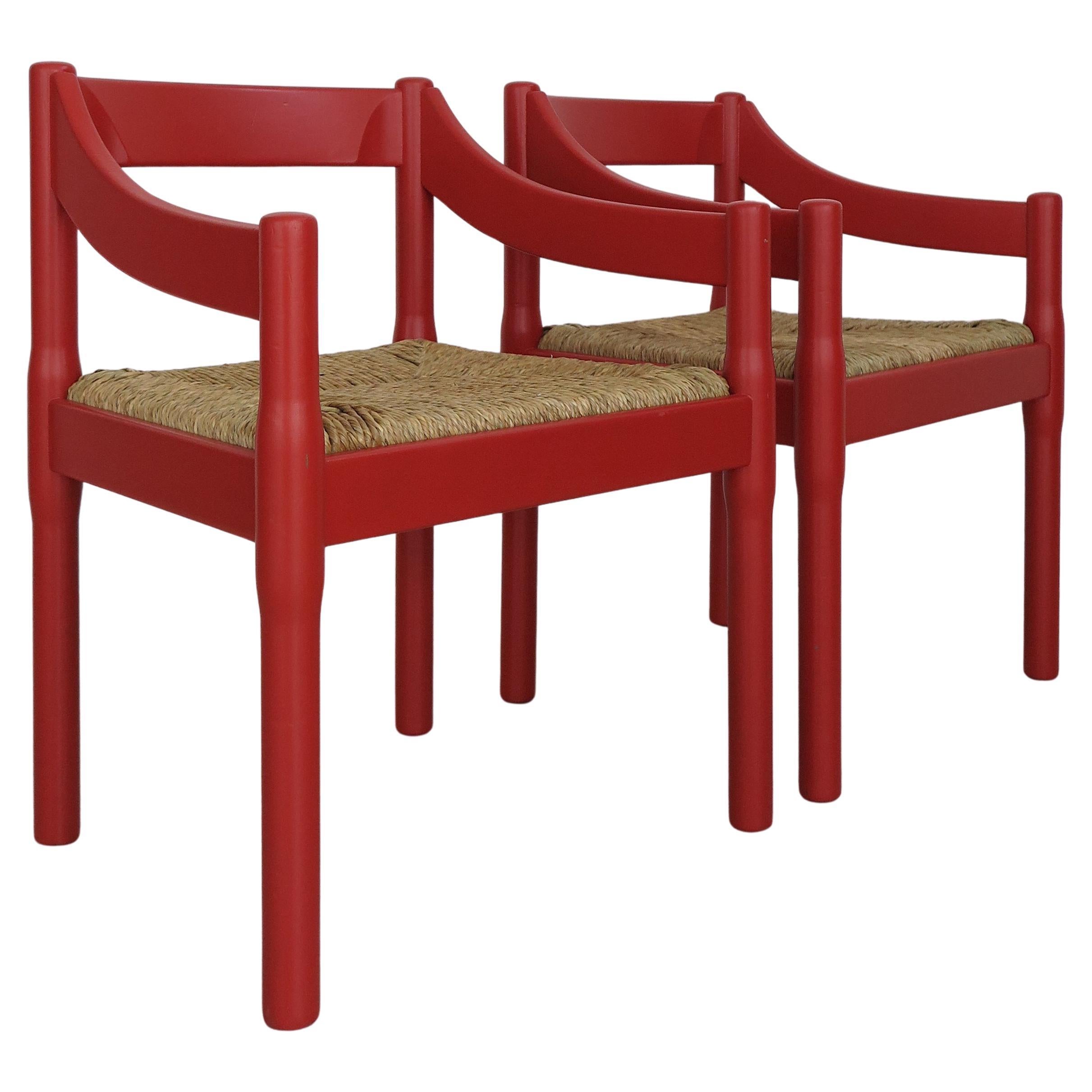 Vico Magistretti For Cassina Italian Red Dining Chairs Carimate Ser, 1960s For Sale