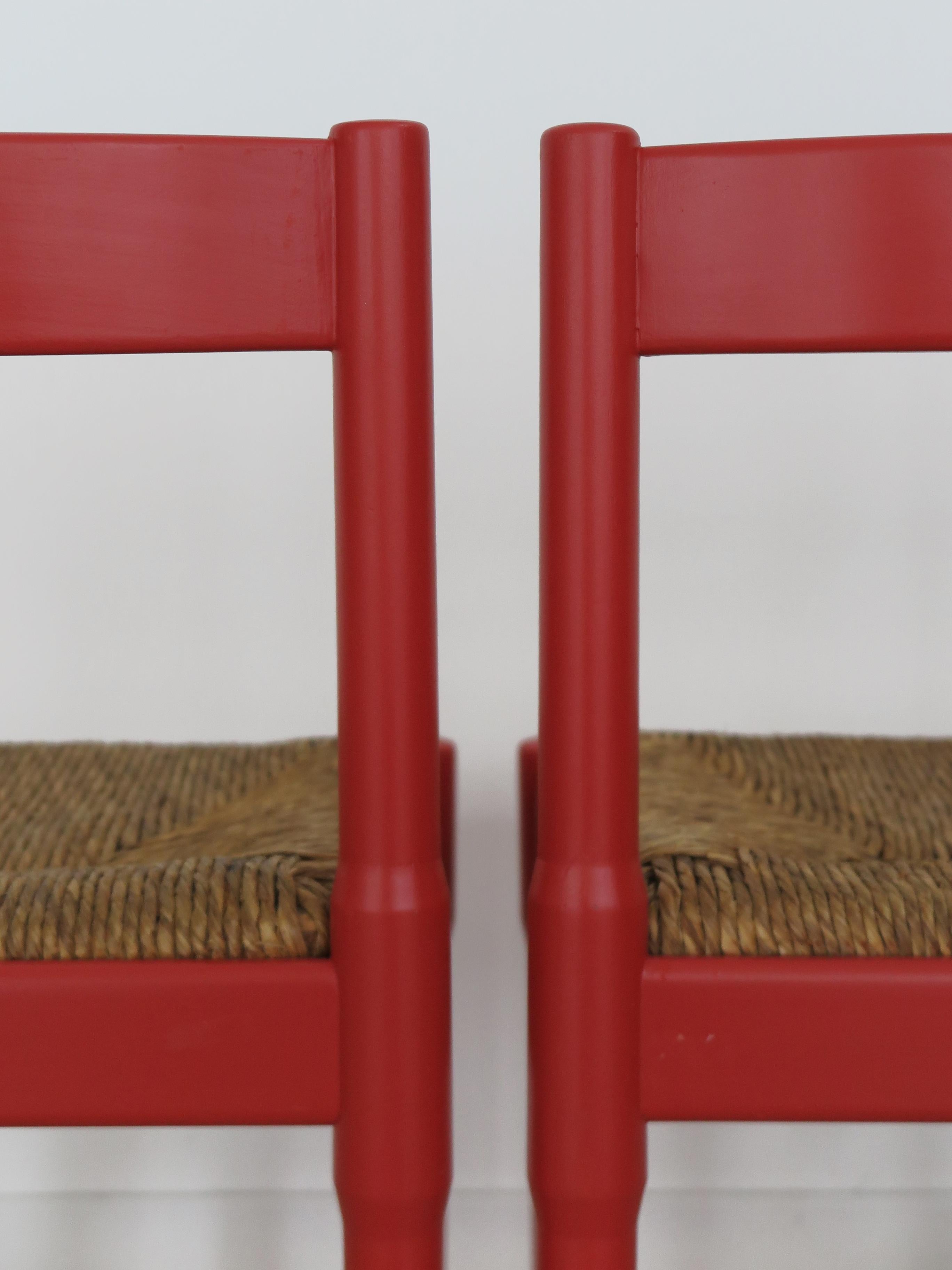 Vico Magistretti For Cassina Italian Red Dining Chairs Serie Carimate, 1960s 4