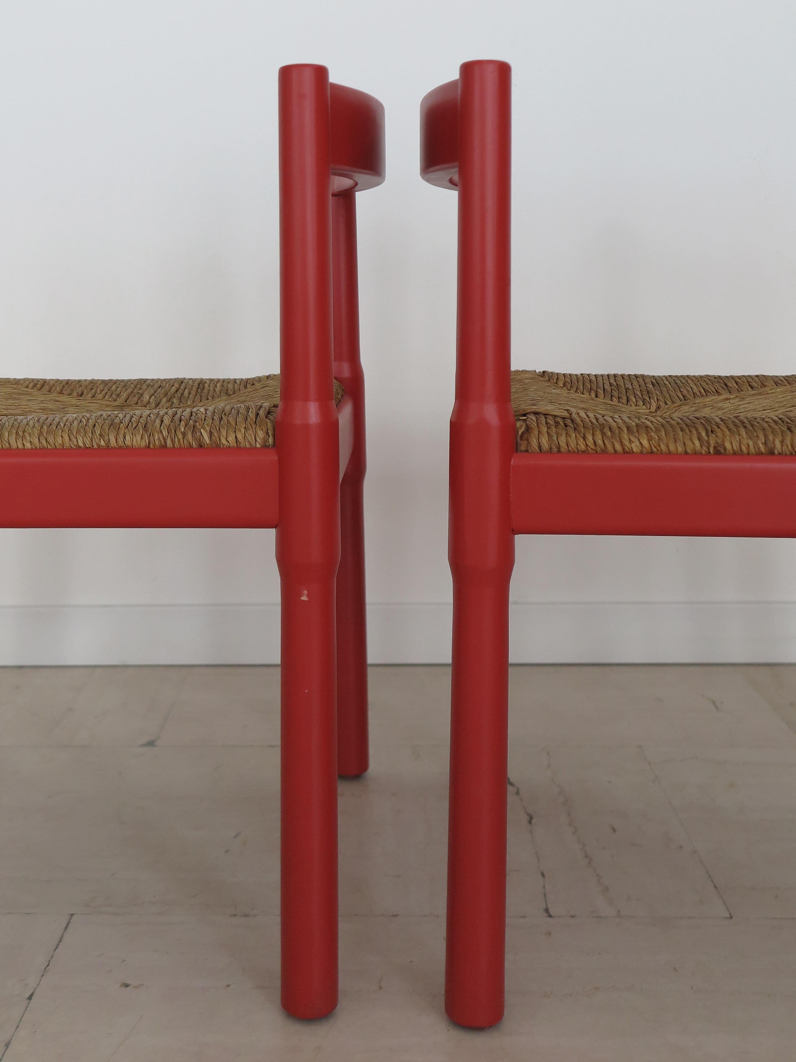 Vico Magistretti For Cassina Italian Red Dining Chairs Serie Carimate, 1960s 5