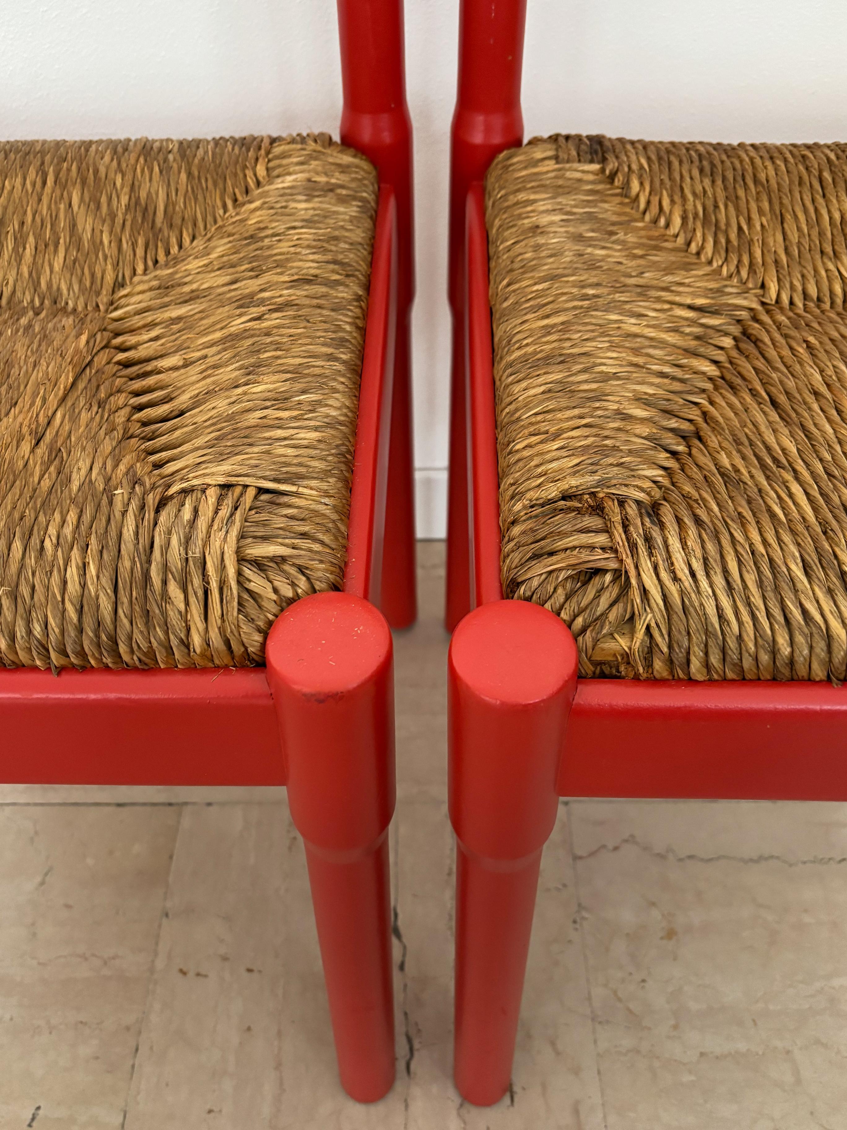 Vico Magistretti For Cassina Italian Red Dining Chairs Serie Carimate, 1960s 8