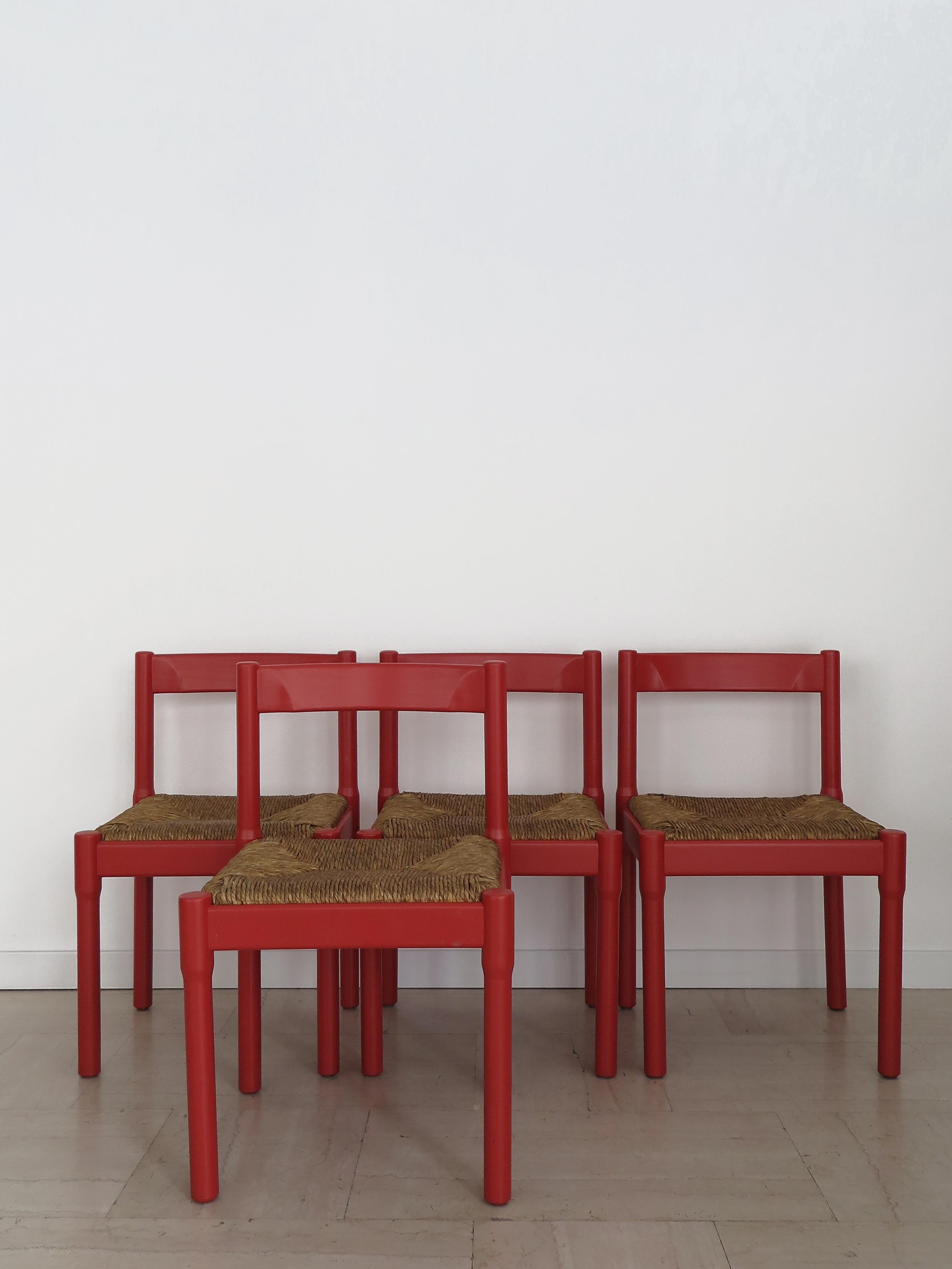 Mid-20th Century Vico Magistretti For Cassina Italian Red Dining Chairs Serie Carimate, 1960s