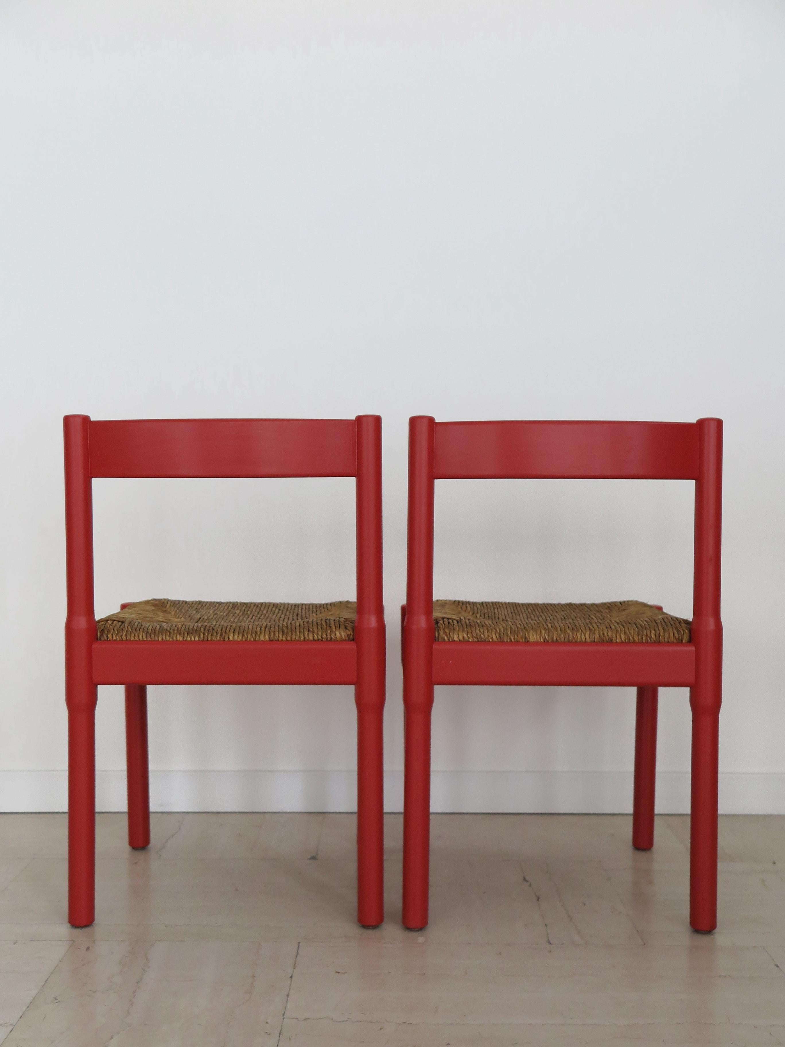 Vico Magistretti For Cassina Italian Red Dining Chairs Serie Carimate, 1960s 1