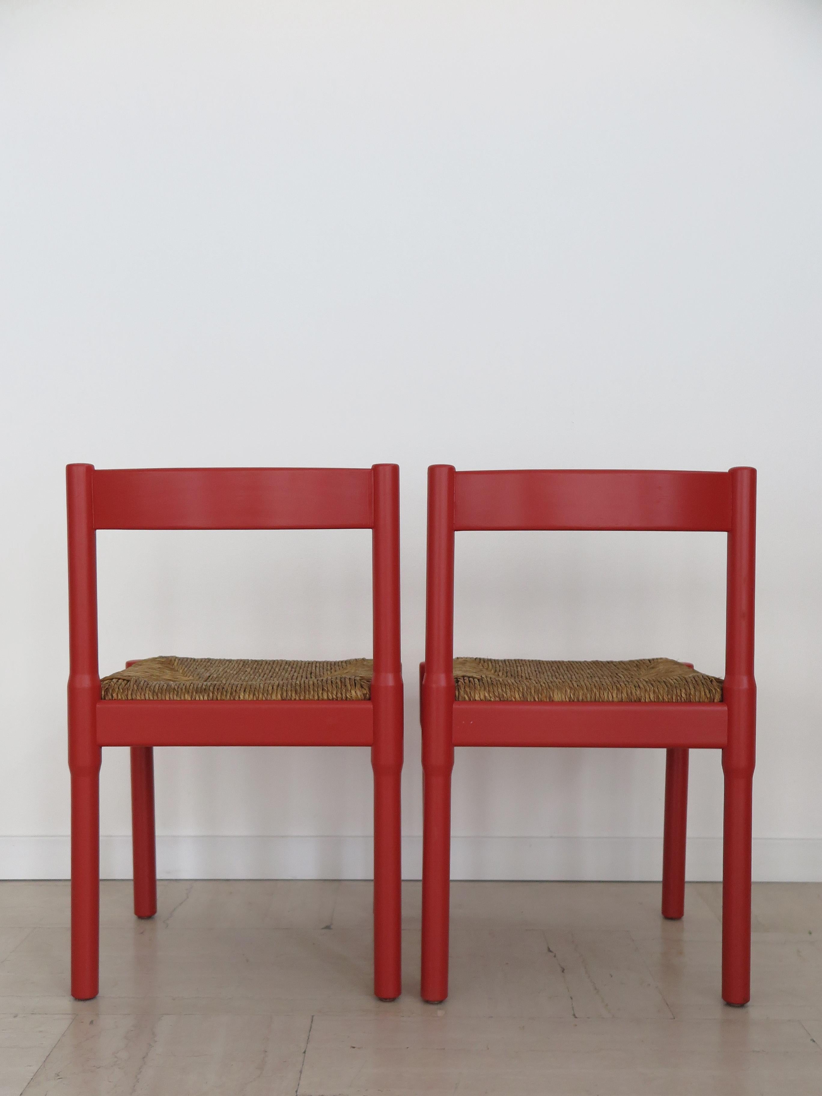 Vico Magistretti For Cassina Italian Red Dining Chairs Serie Carimate, 1960s 2